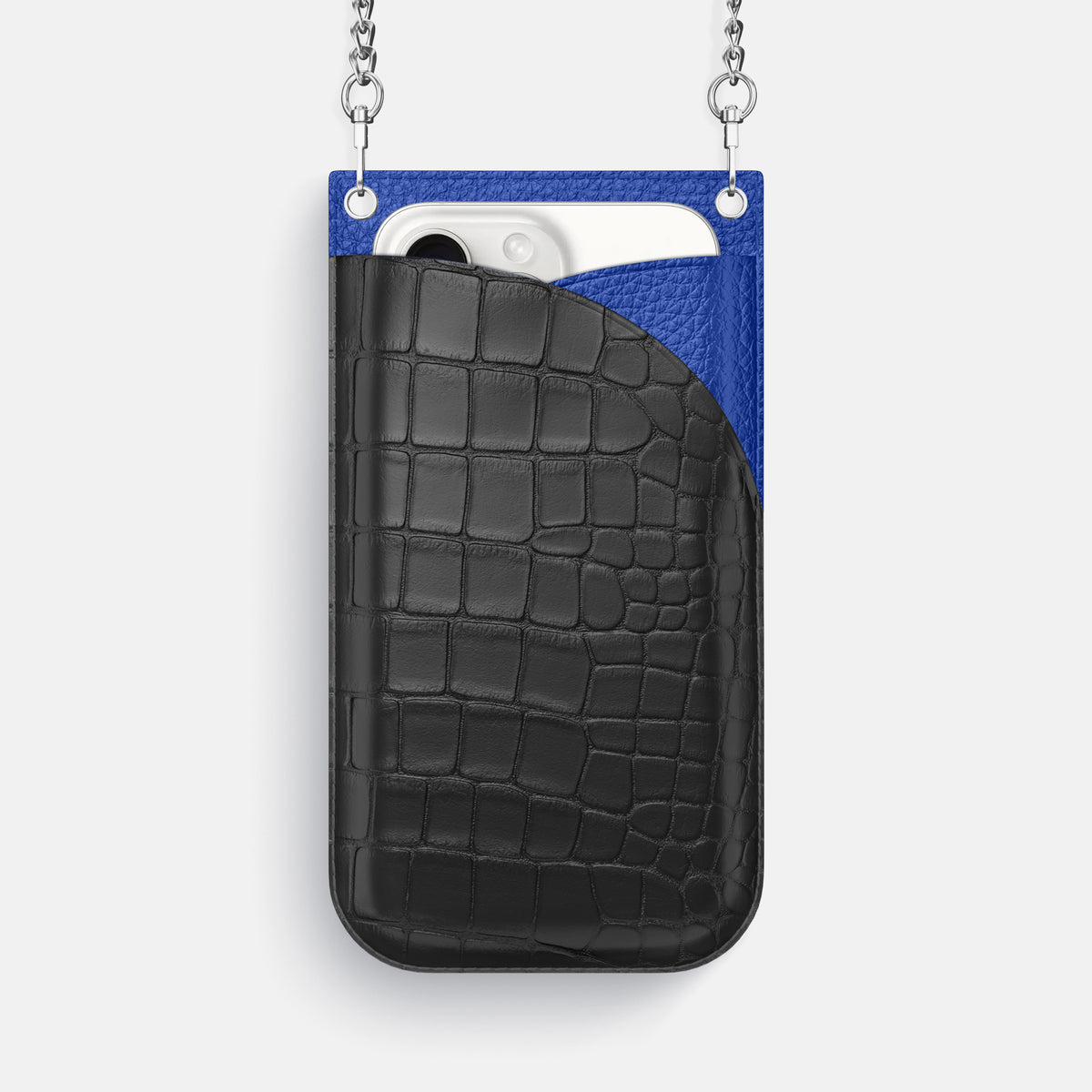 Grey iPhone 16 Pro Max Crossbody Bag Alligator with Steel Metal -1 | Grey-Steel