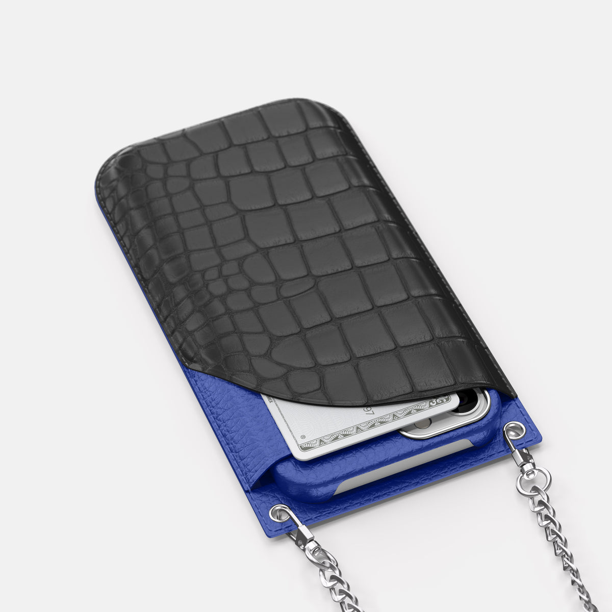 Grey iPhone 16 Pro Max Crossbody Bag Alligator with Steel Metal -5 | Grey-Steel