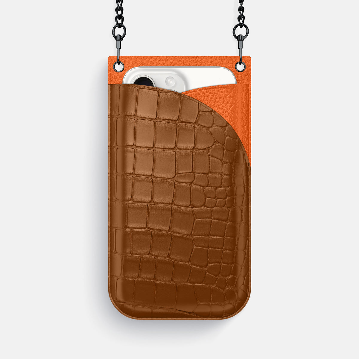Honey iPhone 16 Pro Max Crossbody Bag Alligator with Black Metal -1 | Honey-Black
