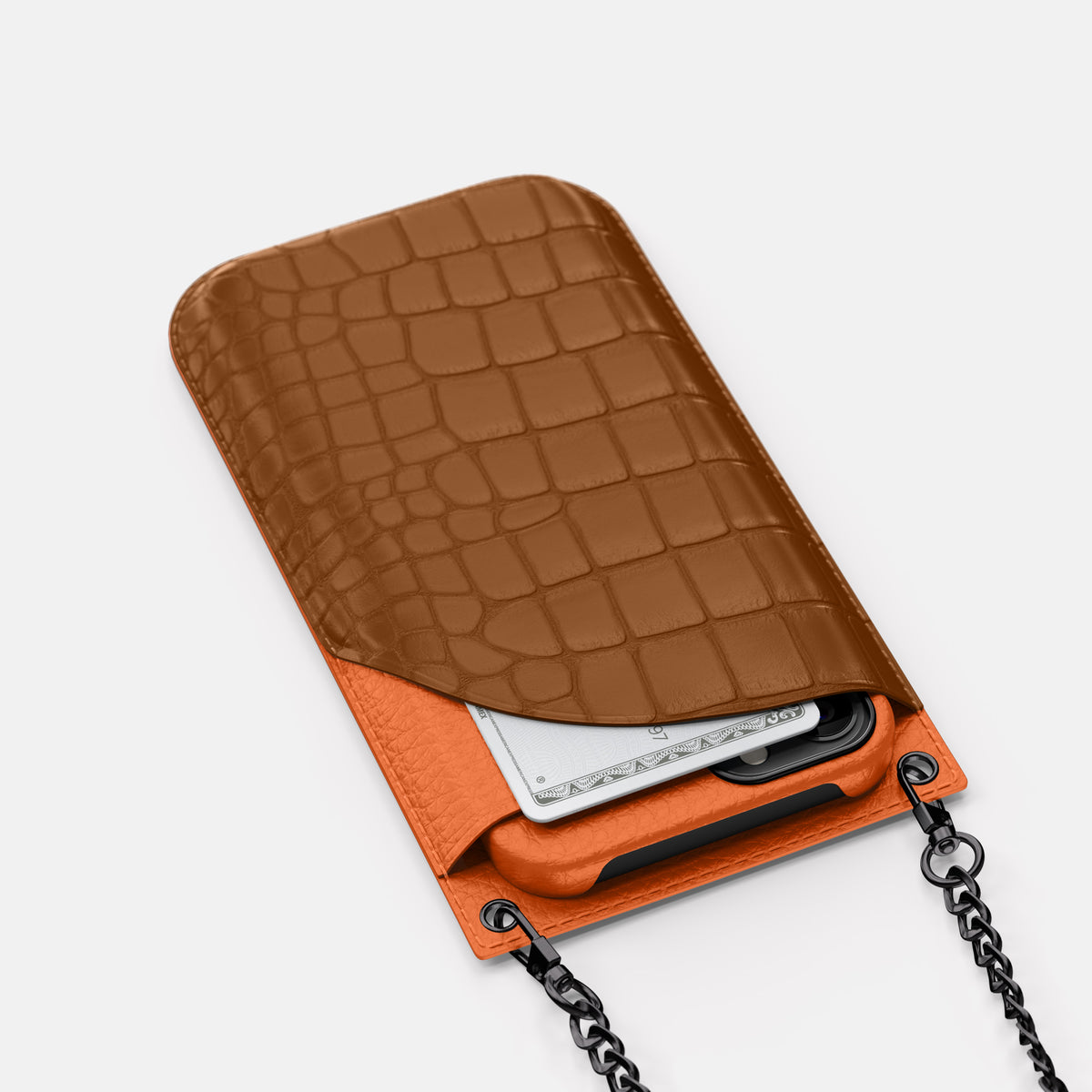 Honey iPhone 16 Pro Max Crossbody Bag Alligator with Black Metal -5 | Honey-Black