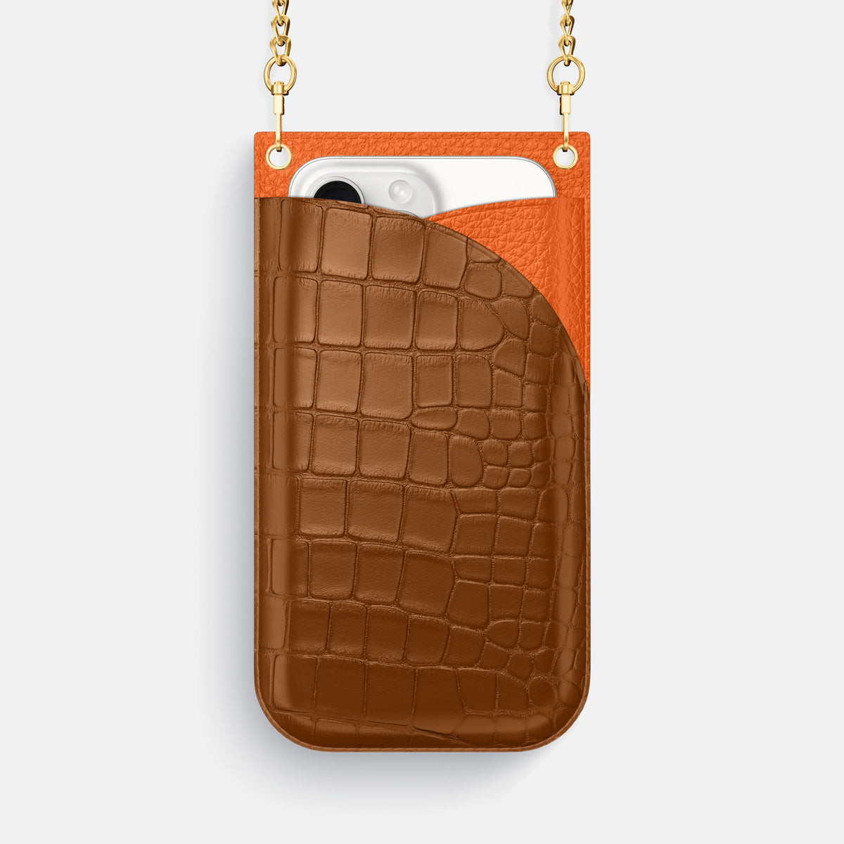 Honey iPhone 16 Pro Max Crossbody Bag Alligator with Gold Metal -1 | Honey-Gold