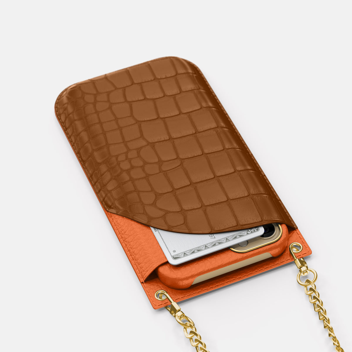 Honey iPhone 16 Pro Max Crossbody Bag Alligator with Gold Metal -5 | Honey-Gold