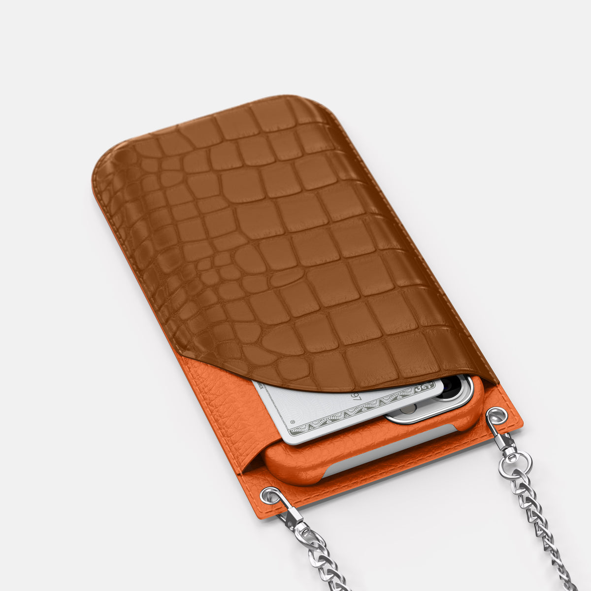 Honey iPhone 16 Pro Max Crossbody Bag Alligator with Steel Metal -5 | Honey-Steel