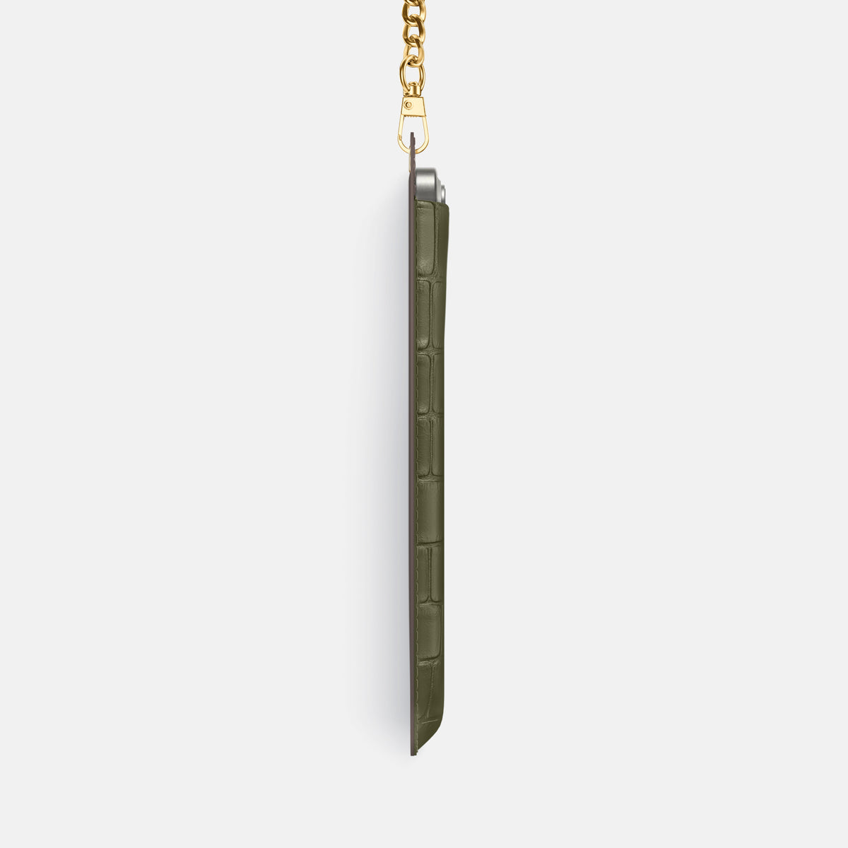 Kaki-Green iPhone 16 Pro Max Crossbody Bag Alligator with Gold Metal -4 | Kaki-Green-Gold