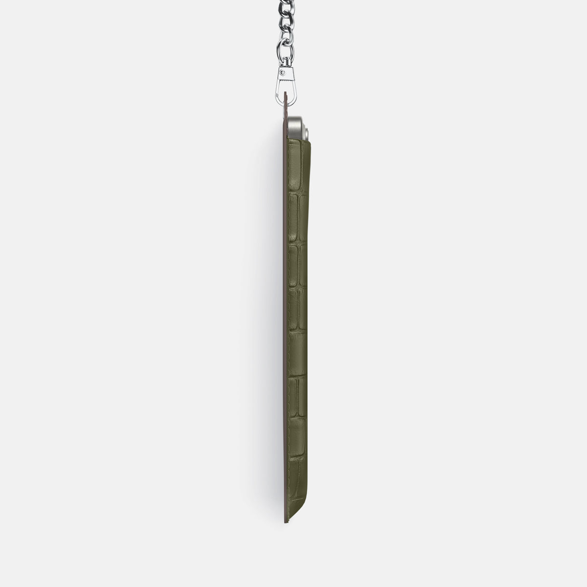 Kaki-Green iPhone 16 Pro Max Crossbody Bag Alligator with Steel Metal -4 | Kaki-Green-Steel