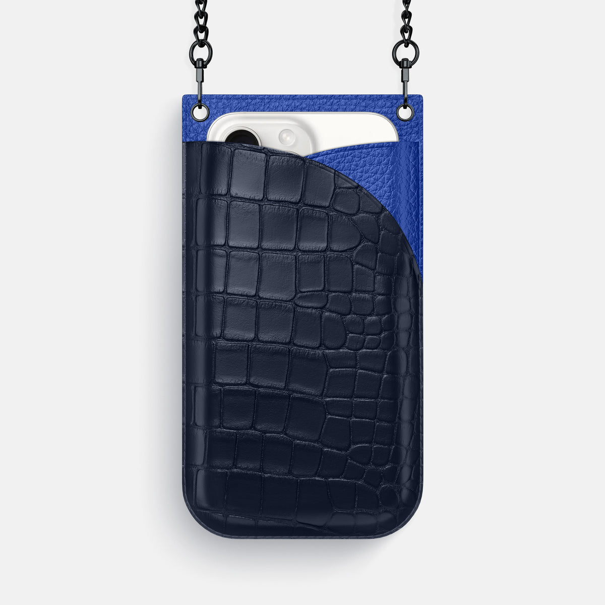 Navy Blue iPhone 16 Pro Max Crossbody Bag Alligator with Black Metal -1 | Navy-Blue-Black