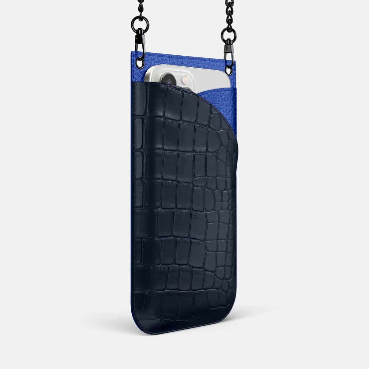 Navy Blue iPhone 16 Pro Max Crossbody Bag Alligator with Black Metal -2 | Navy-Blue-Black