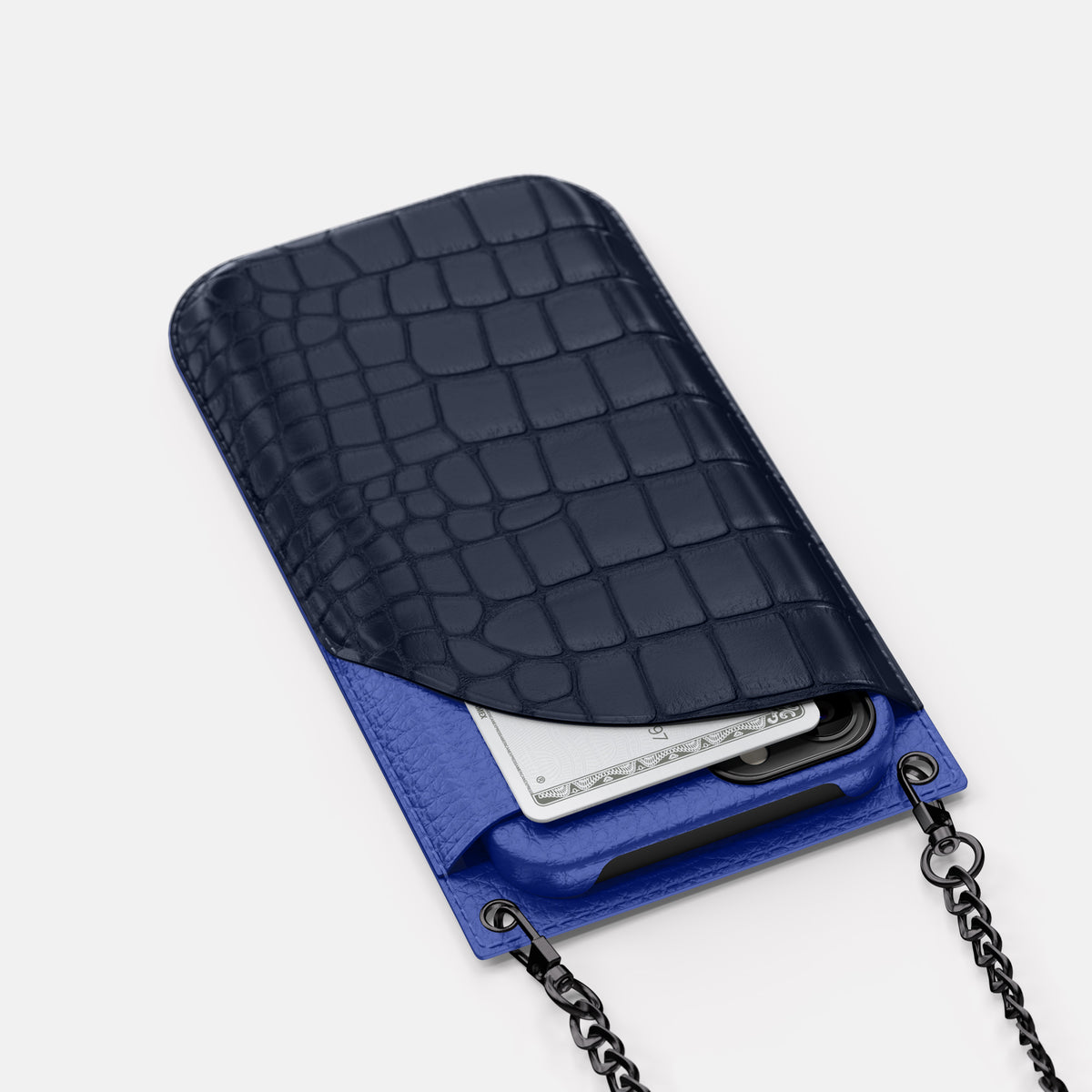 Navy Blue iPhone 16 Pro Max Crossbody Bag Alligator with Black Metal -5 | Navy-Blue-Black