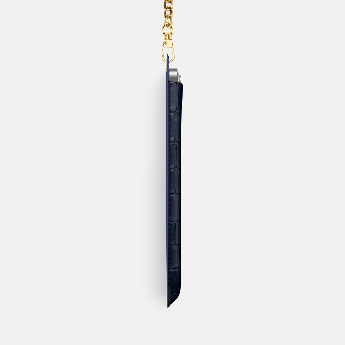 Navy Blue iPhone 16 Pro Max Crossbody Bag Alligator with Gold Metal -4 | Navy-Blue-Gold