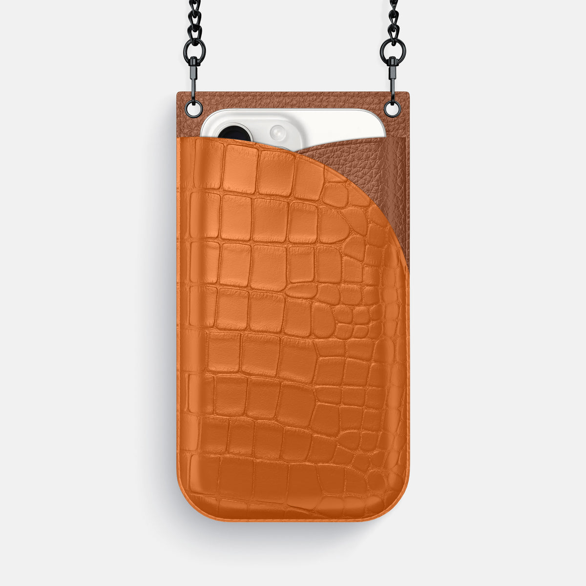 Orange iPhone 16 Pro Max Crossbody Bag Alligator with Black Metal -1 | Orange-Black