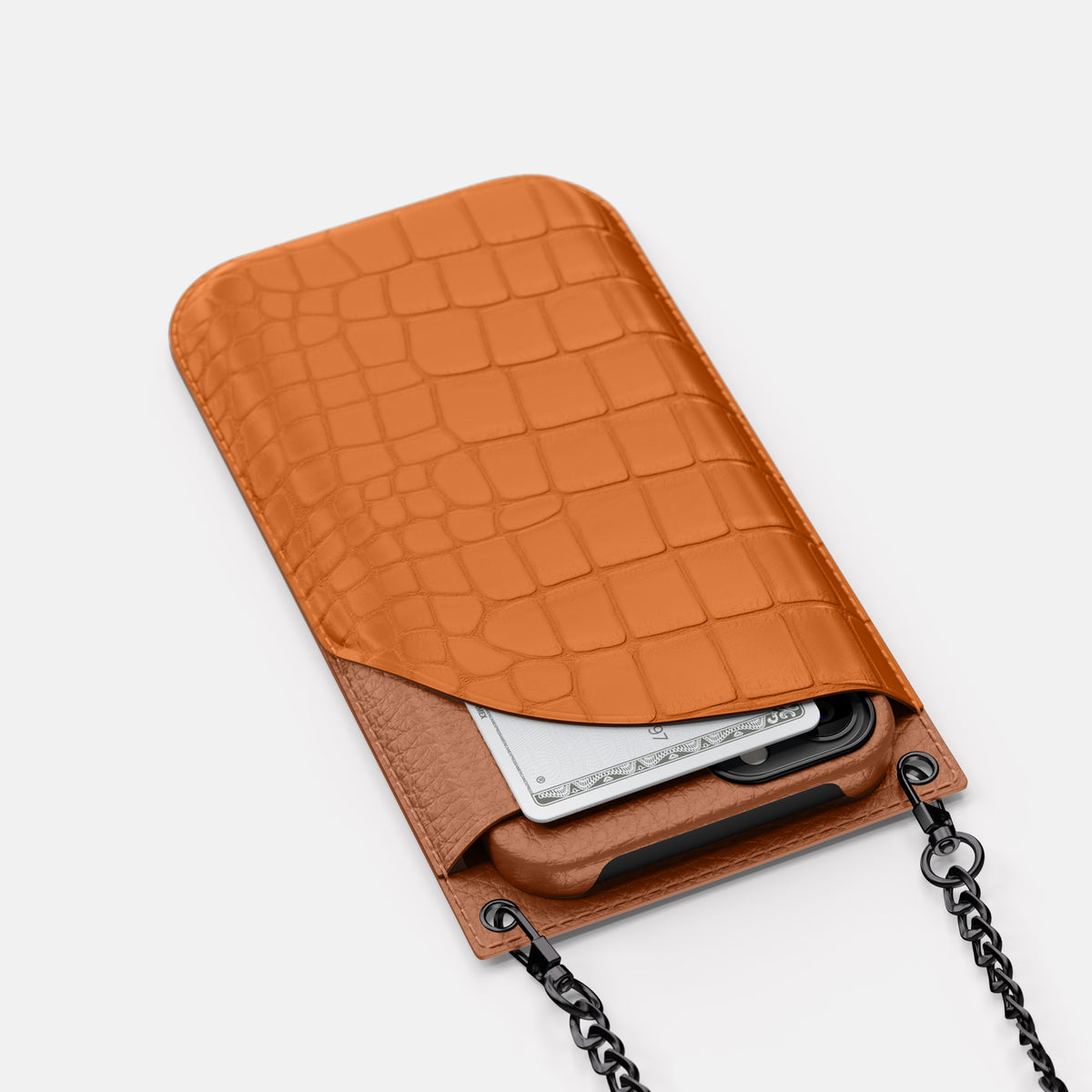 Orange iPhone 16 Pro Max Crossbody Bag Alligator with Black Metal -5 | Orange-Black