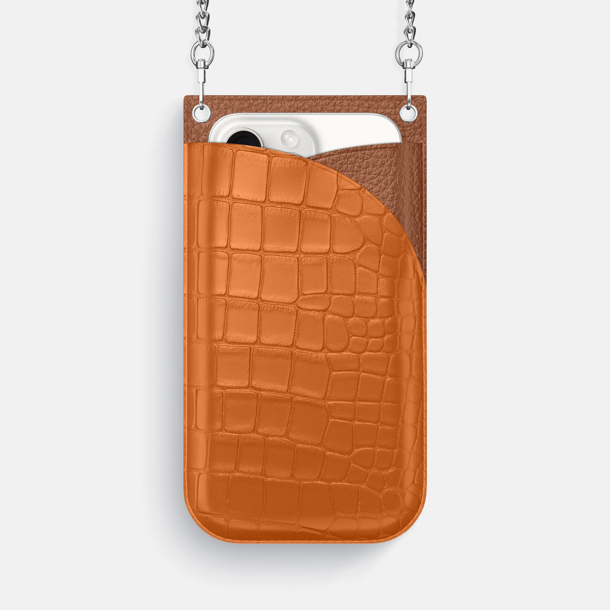 Orange iPhone 16 Pro Max Crossbody Bag Alligator with Steel Metal -1 | Orange-Steel