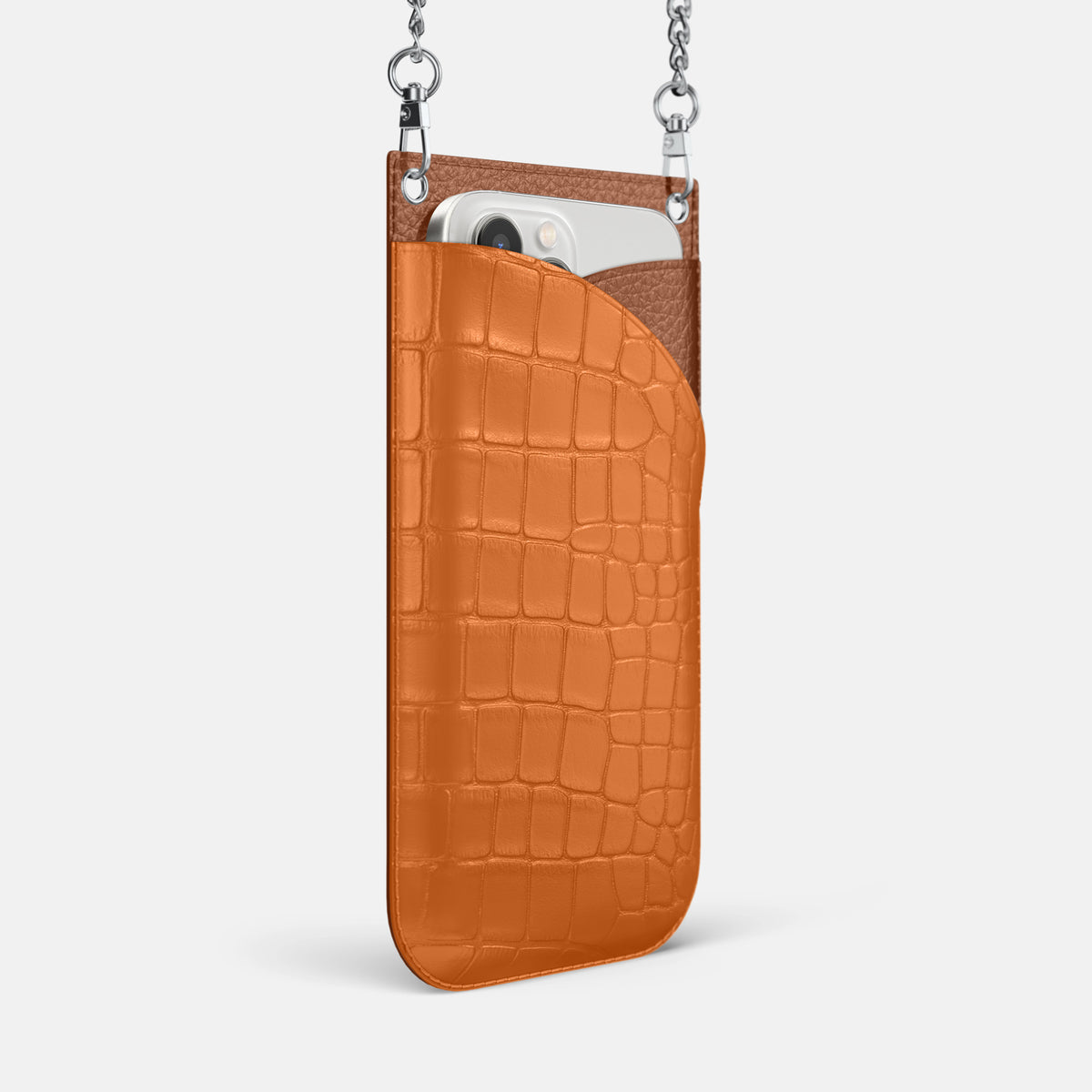 Orange iPhone 16 Pro Max Crossbody Bag Alligator with Steel Metal -2 | Orange-Steel
