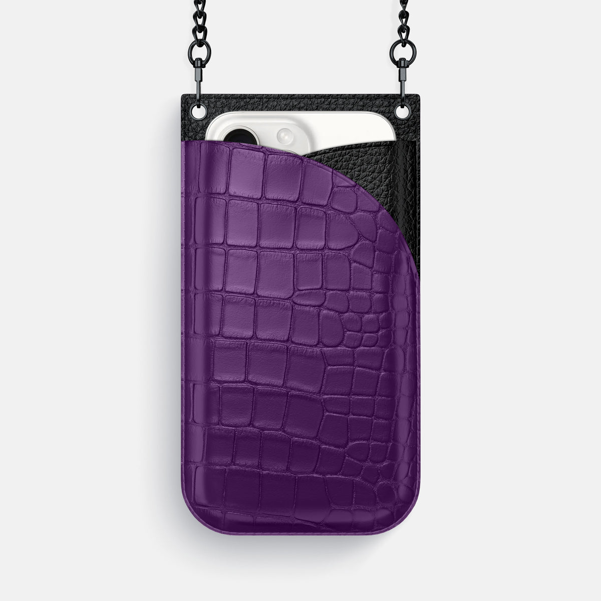 Purple iPhone 16 Pro Max Crossbody Bag Alligator with Black Metal -1 | Purple-Black