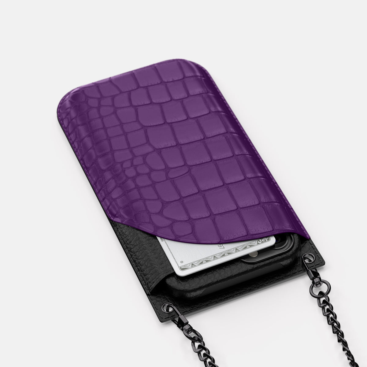 Purple iPhone 16 Pro Max Crossbody Bag Alligator with Black Metal -5 | Purple-Black