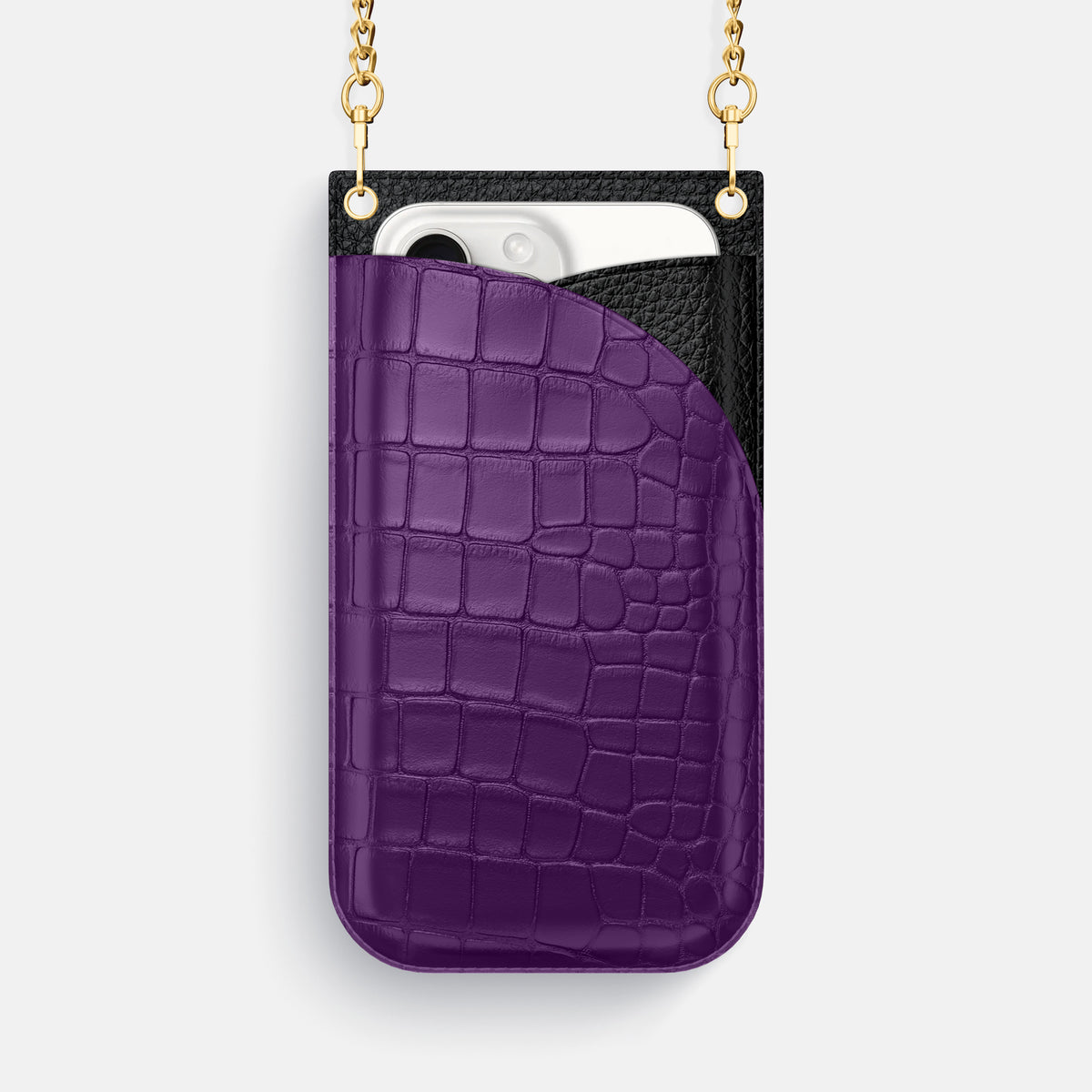 Purple iPhone 16 Pro Max Crossbody Bag Alligator with Gold Metal -1 | Purple-Gold