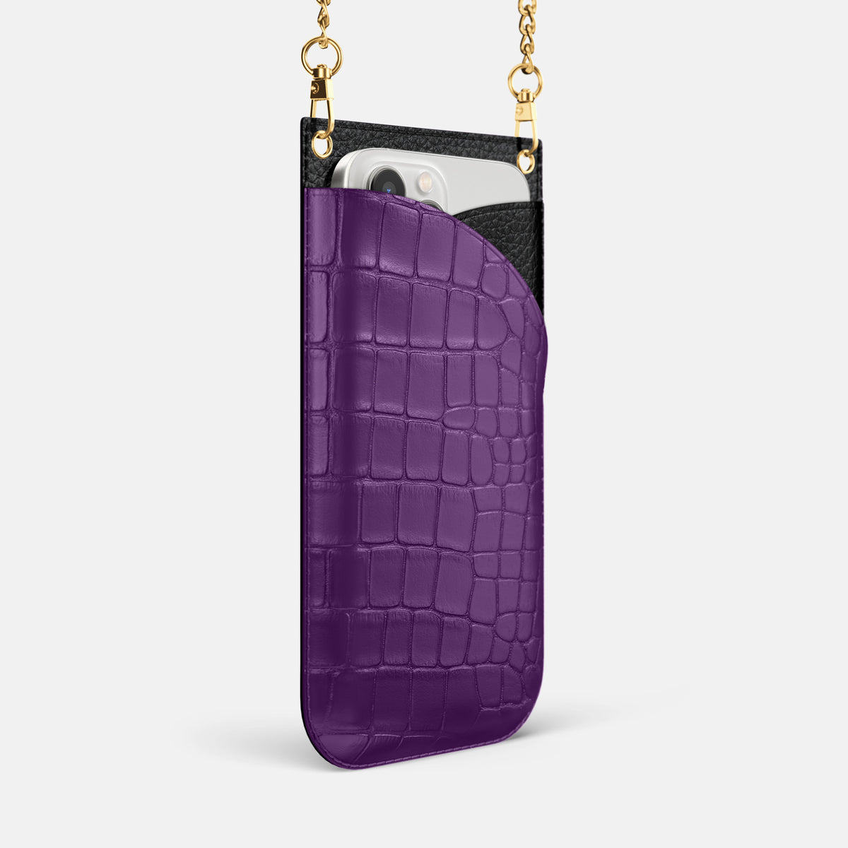 Purple iPhone 16 Pro Max Crossbody Bag Alligator with Gold Metal -2 | Purple-Gold