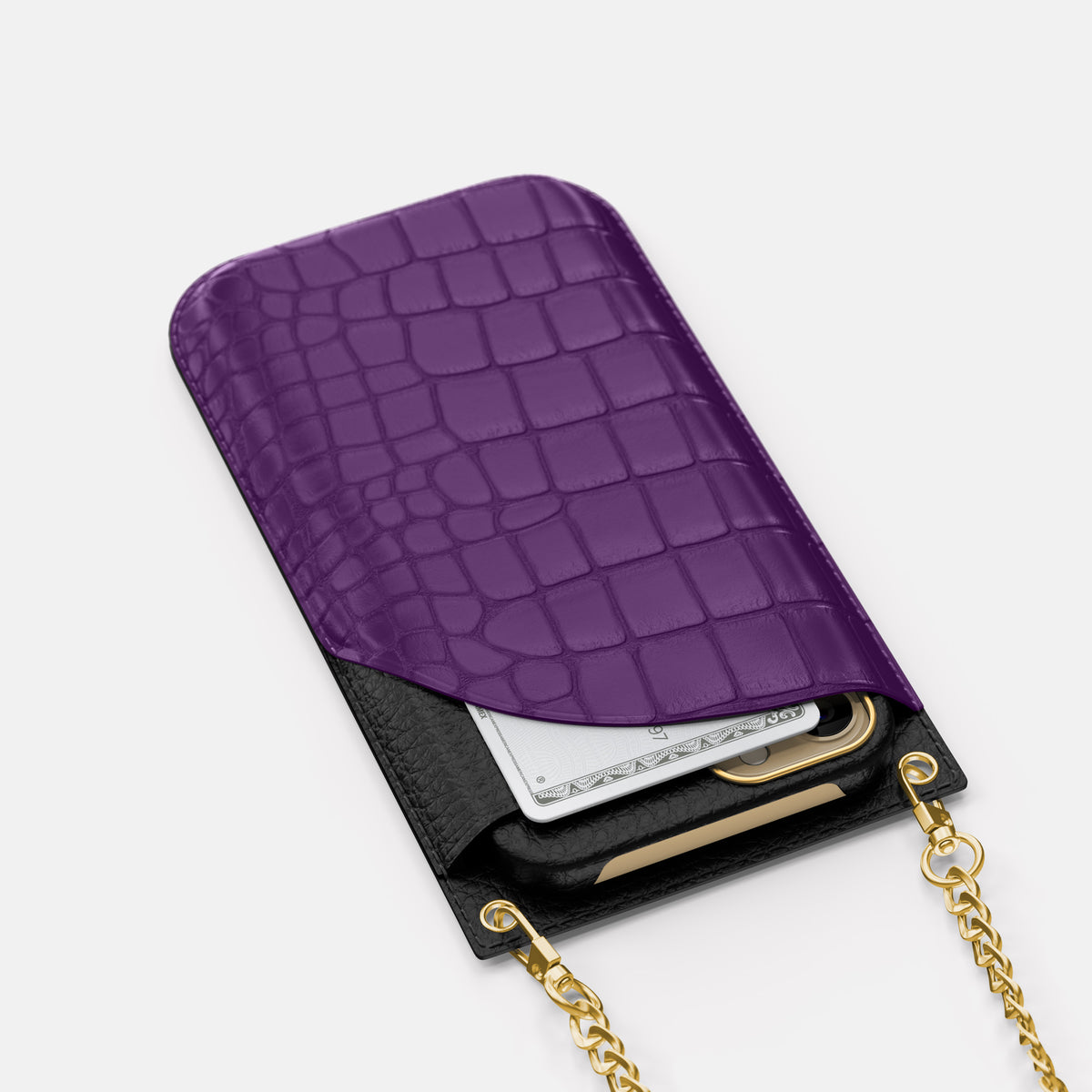 Purple iPhone 16 Pro Max Crossbody Bag Alligator with Gold Metal -5 | Purple-Gold