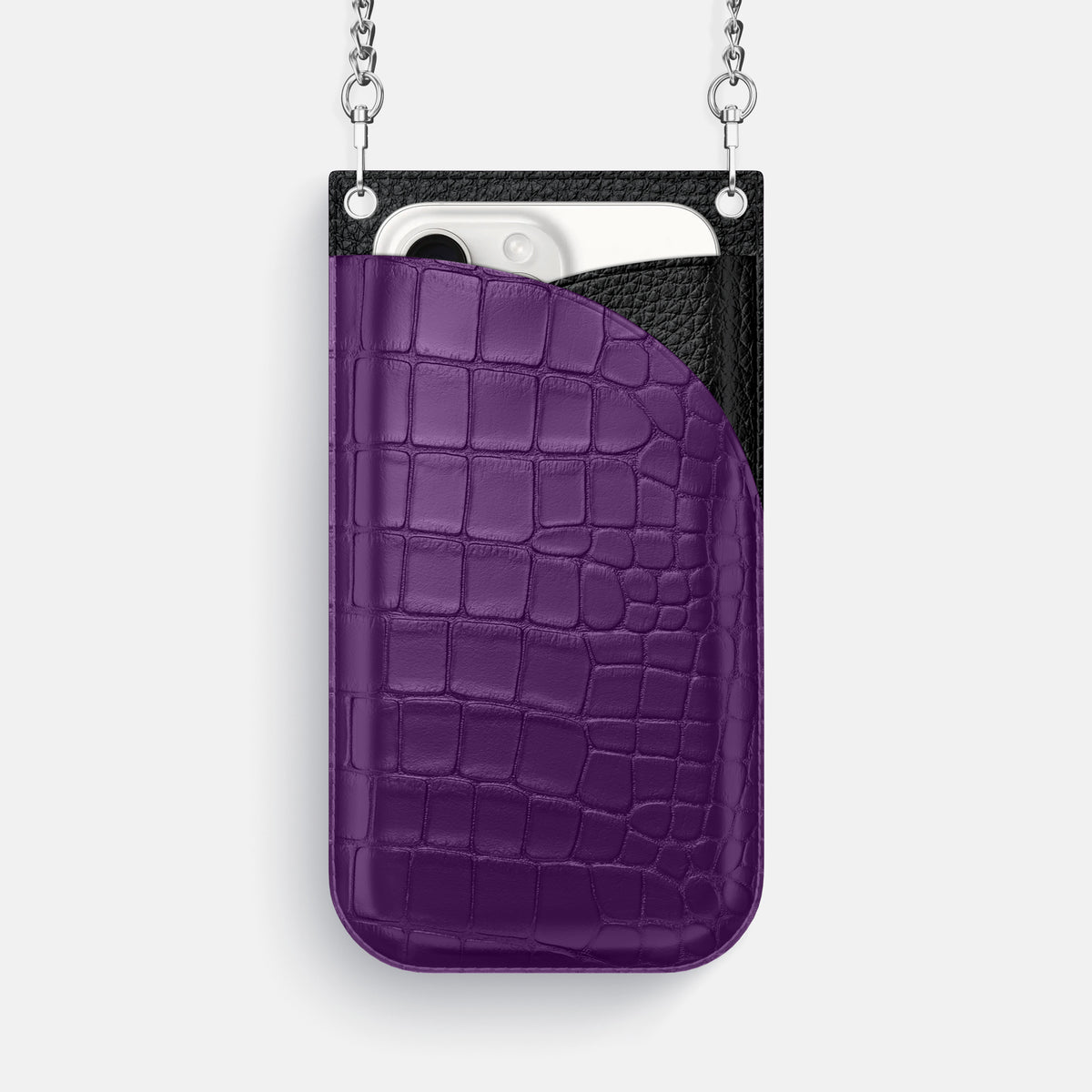 Purple iPhone 16 Pro Max Crossbody Bag Alligator with Steel Metal -1 | Purple-Steel