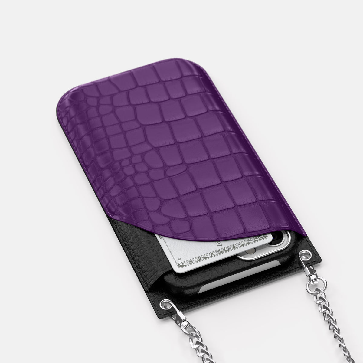 Purple iPhone 16 Pro Max Crossbody Bag Alligator with Steel Metal -5 | Purple-Steel