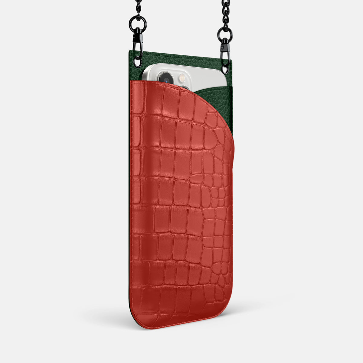 Red iPhone 16 Pro Max Crossbody Bag Alligator with Black Metal -2 | Red-Black