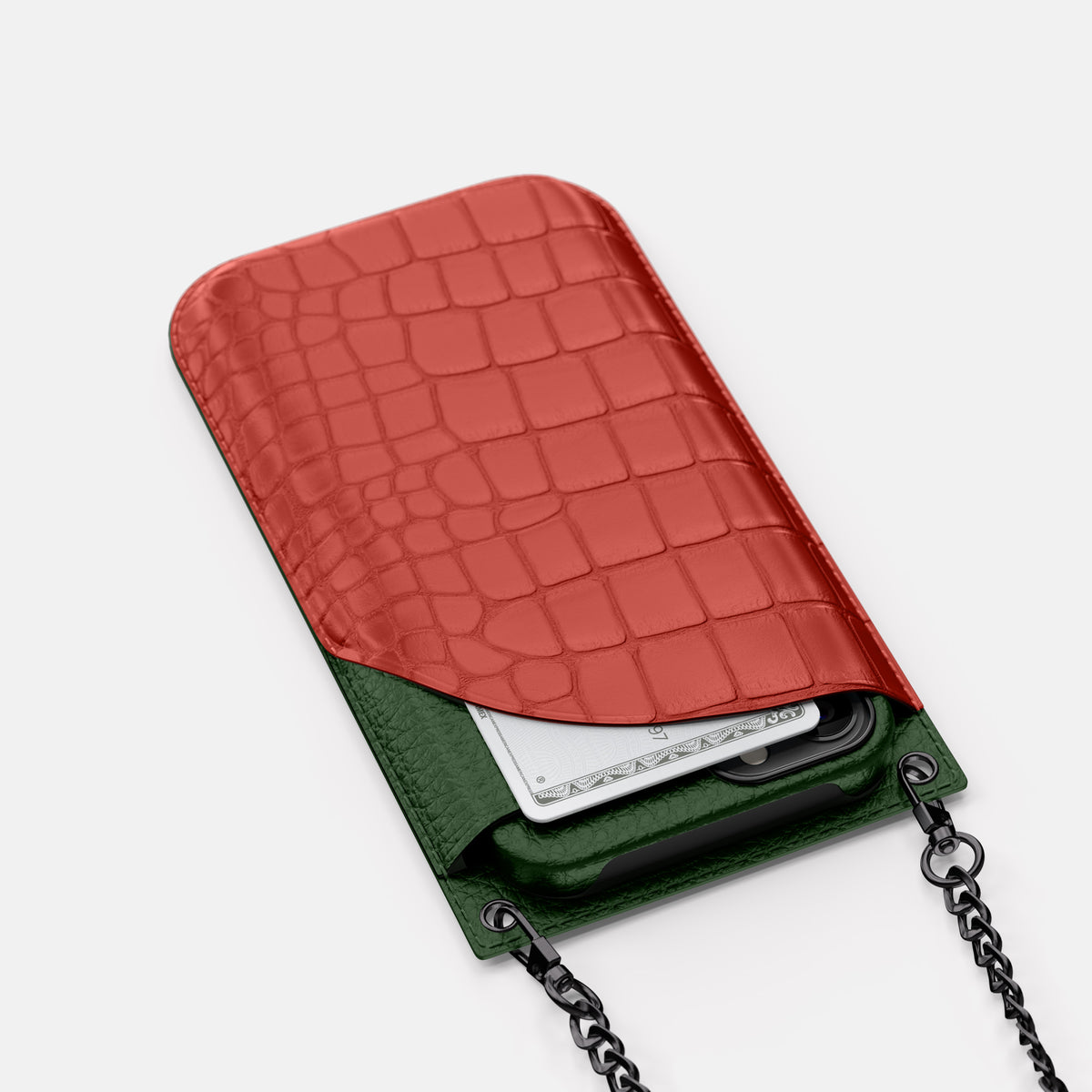 Red iPhone 16 Pro Max Crossbody Bag Alligator with Black Metal -5 | Red-Black