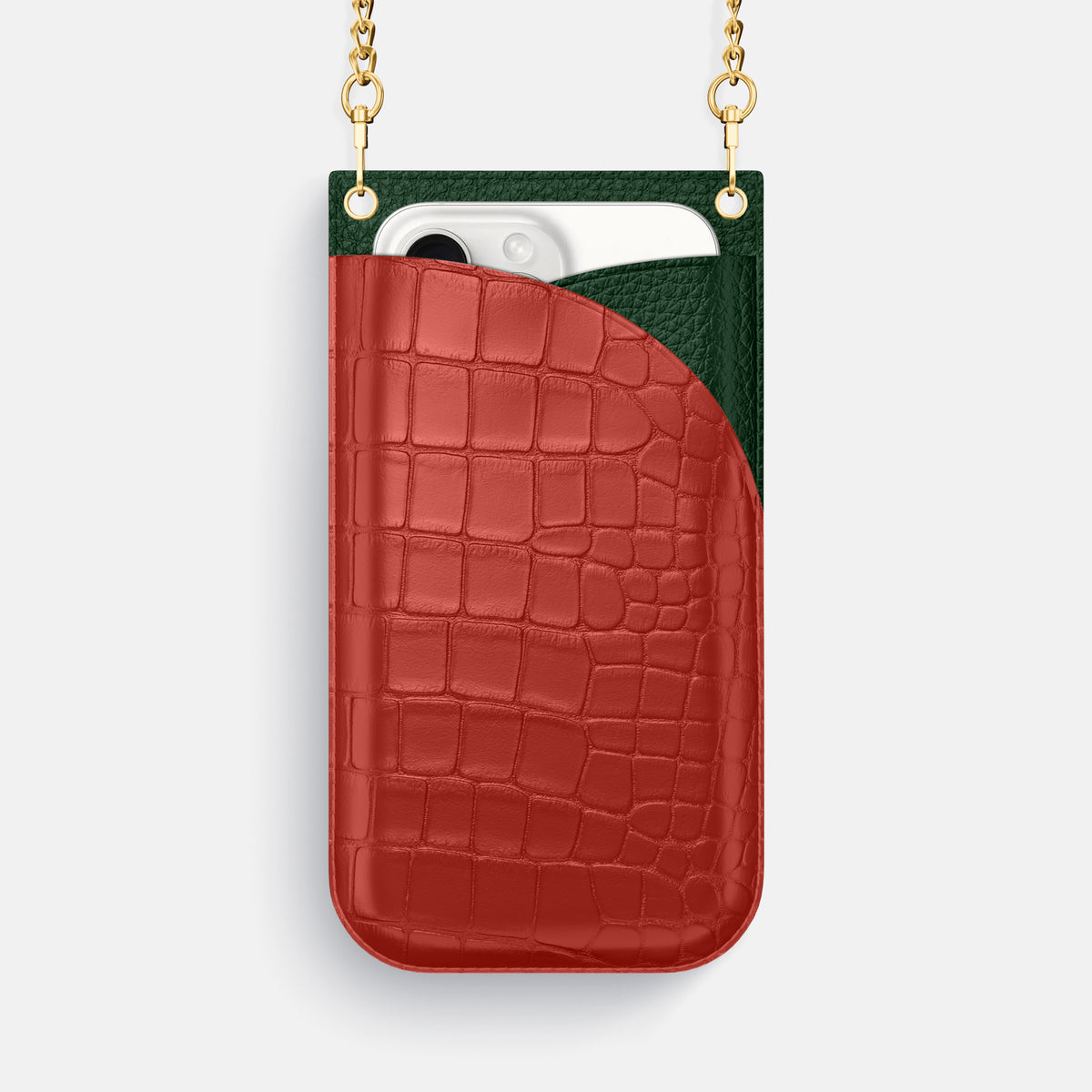 Red iPhone 16 Pro Max Crossbody Bag Alligator with Gold Metal -1 | Red-Gold