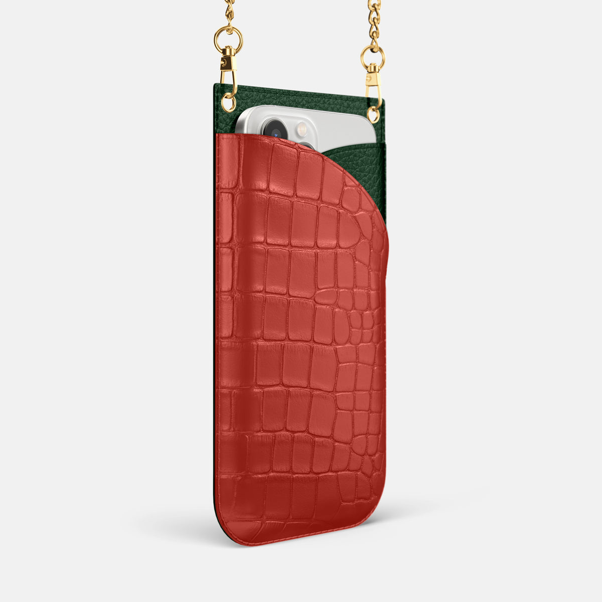 Red iPhone 16 Pro Max Crossbody Bag Alligator with Gold Metal -2 | Red-Gold