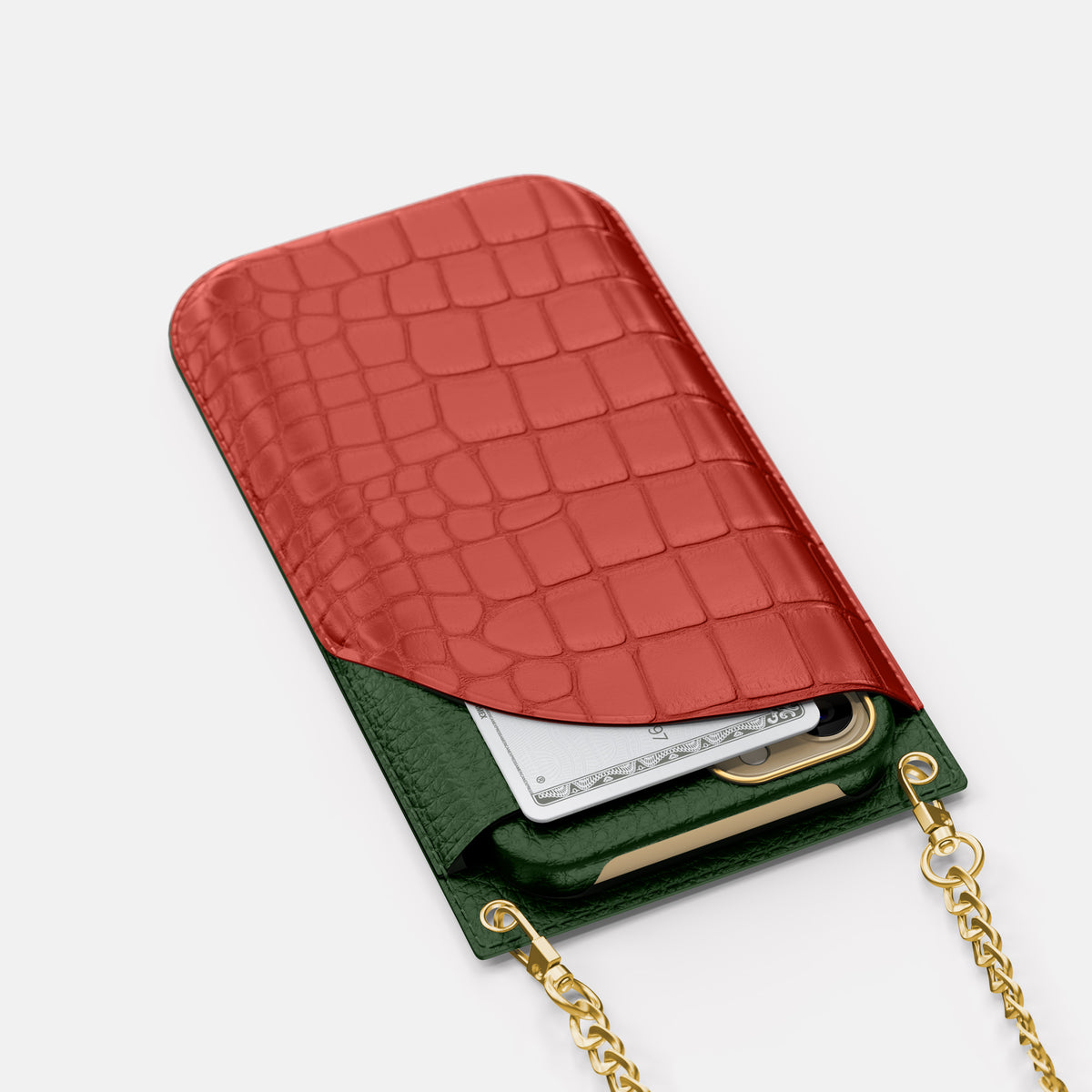 Red iPhone 16 Pro Max Crossbody Bag Alligator with Gold Metal -5 | Red-Gold