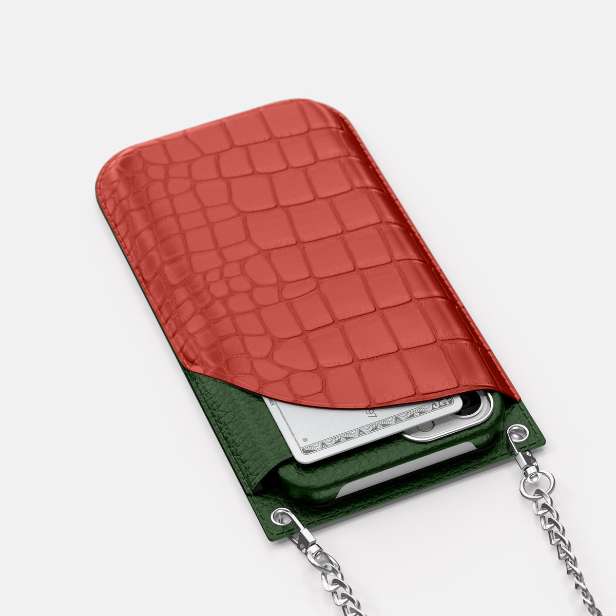 Red iPhone 16 Pro Max Crossbody Bag Alligator with Steel Metal -5 | Red-Steel