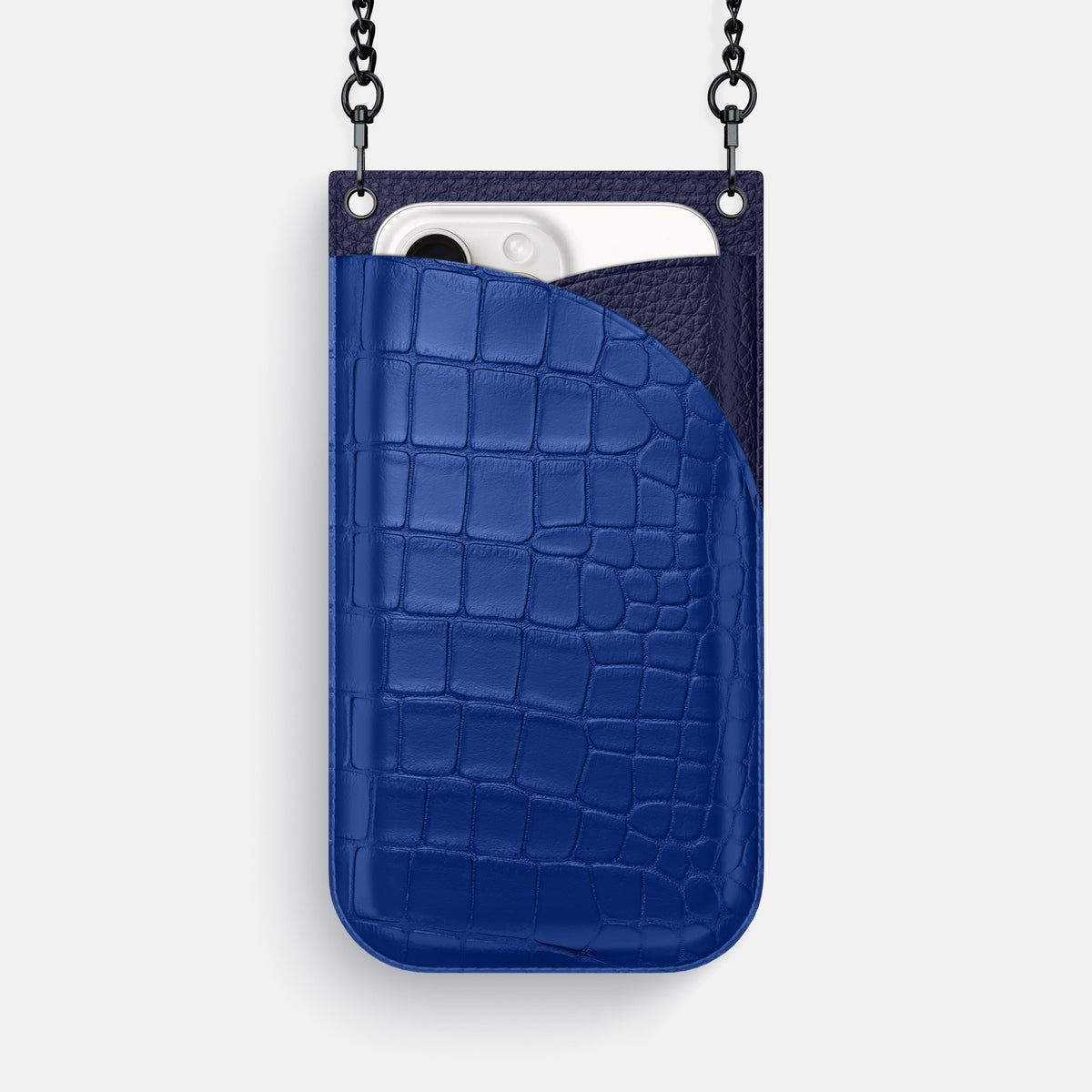 Royal Blue iPhone 16 Pro Max Crossbody Bag Alligator with Black Metal -1 | Royal-Blue-Black