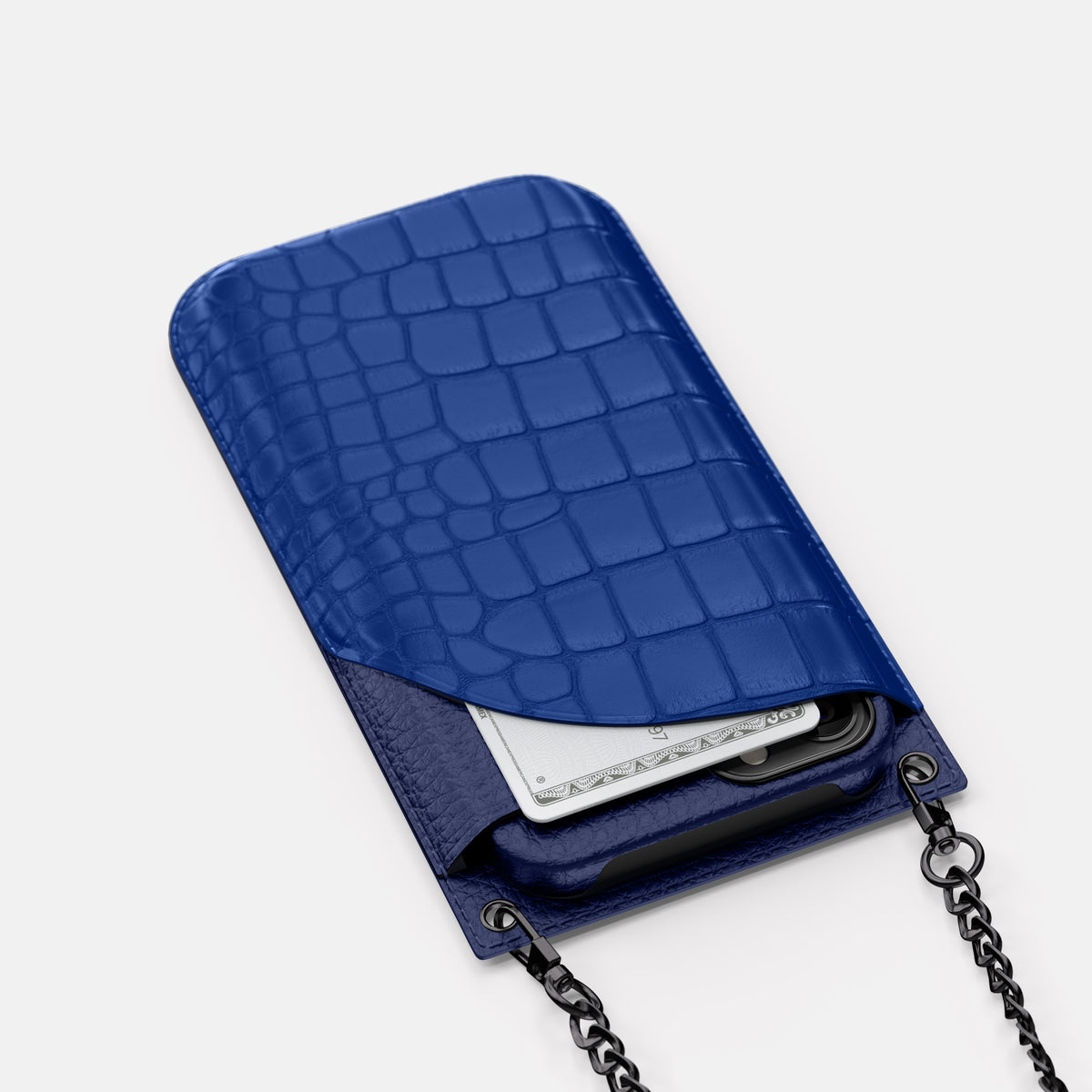 Royal Blue iPhone 16 Pro Max Crossbody Bag Alligator with Black Metal -5 | Royal-Blue-Black