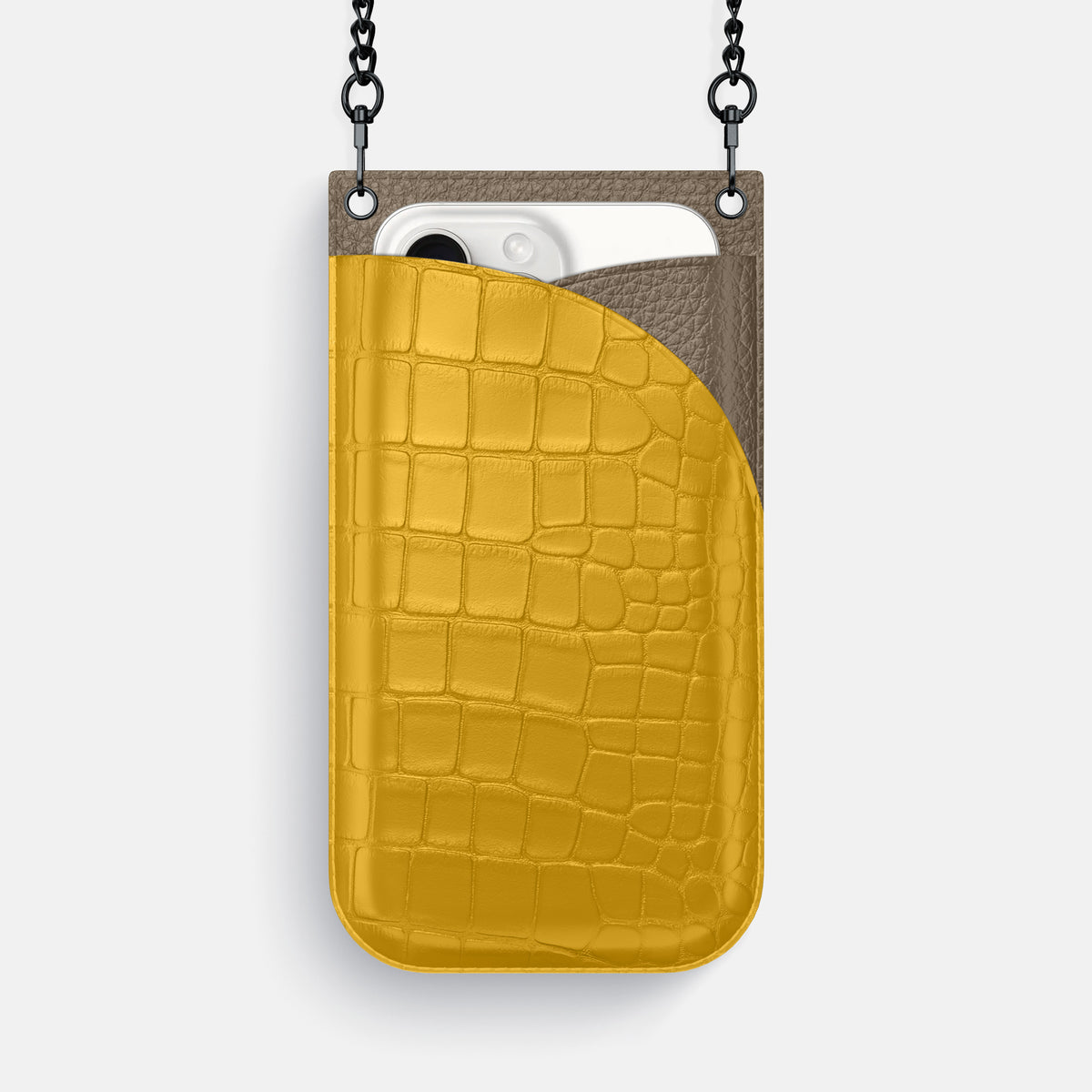 Yellow iPhone 16 Pro Max Crossbody Bag Alligator with Black Metal -1 | Yellow-Black