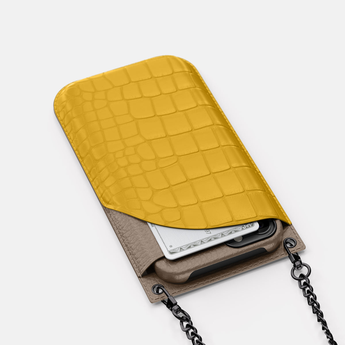 Yellow iPhone 16 Pro Max Crossbody Bag Alligator with Black Metal -5 | Yellow-Black