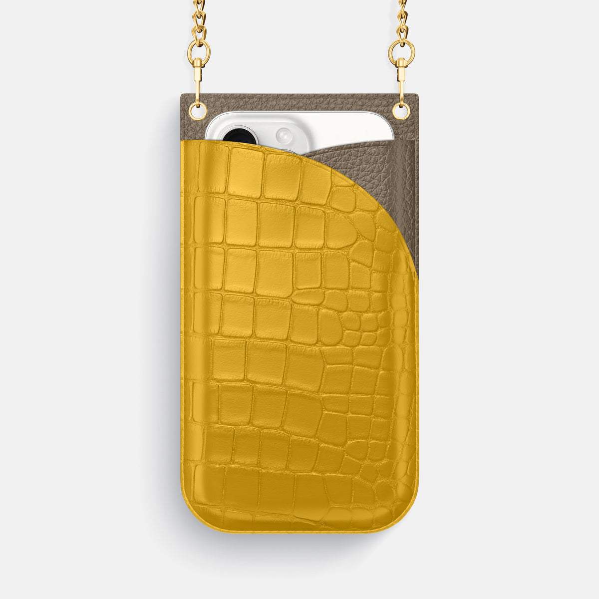 Yellow iPhone 16 Pro Max Crossbody Bag Alligator with Gold Metal -1 | Yellow-Gold