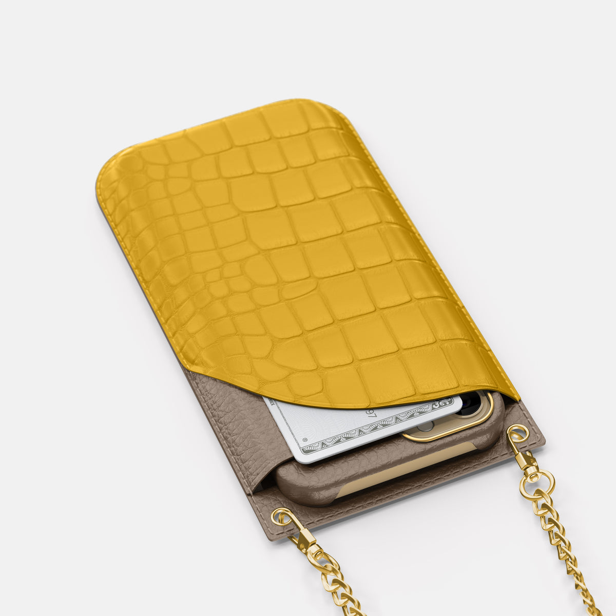 Yellow iPhone 16 Pro Max Crossbody Bag Alligator with Gold Metal -5 | Yellow-Gold