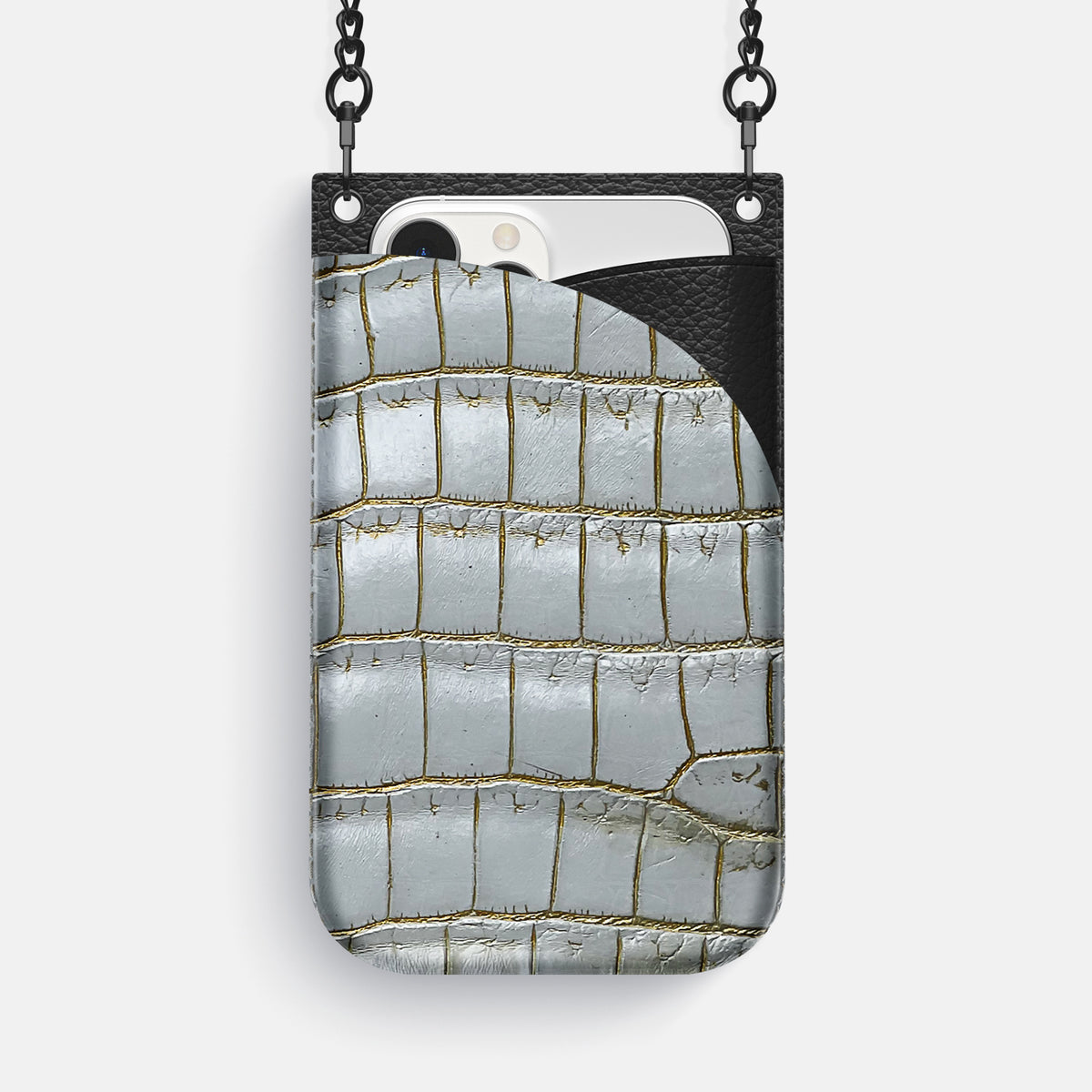 Arctic iPhone 16 Pro Max Crossbody Bag Himalayan Crocodile with Black Metal -1 | Arctic-Black