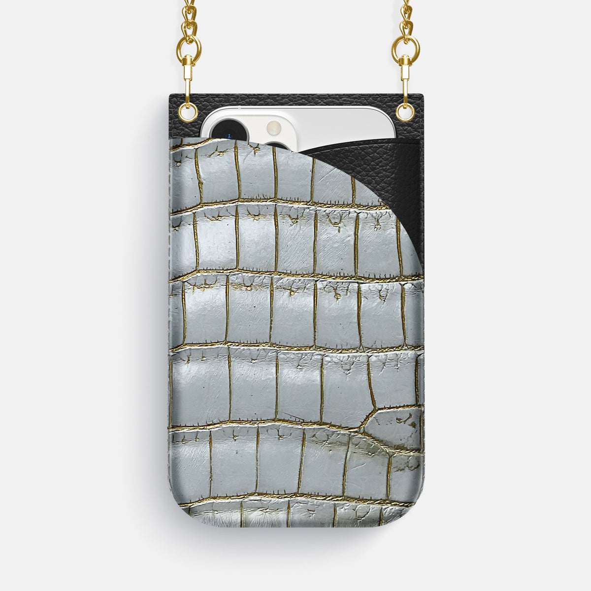 Arctic iPhone 16 Pro Max Crossbody Bag Himalayan Crocodile with Gold Metal -1 | Arctic-Gold