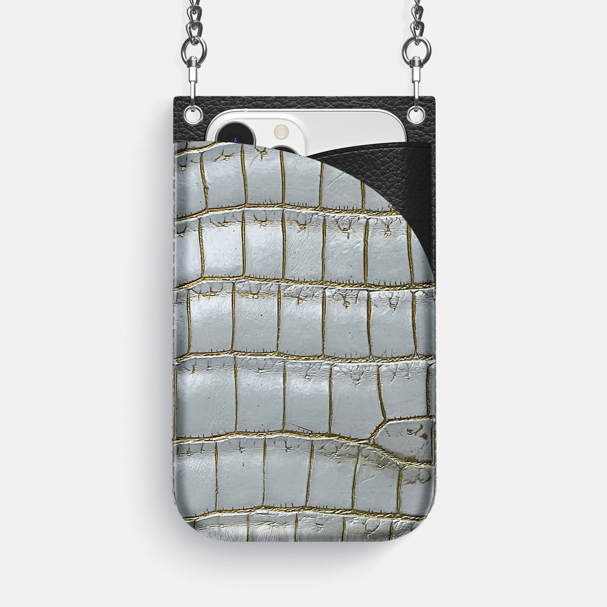 Arctic iPhone 16 Pro Max Crossbody Bag Himalayan Crocodile with Steel Metal -1 | Arctic-Steel