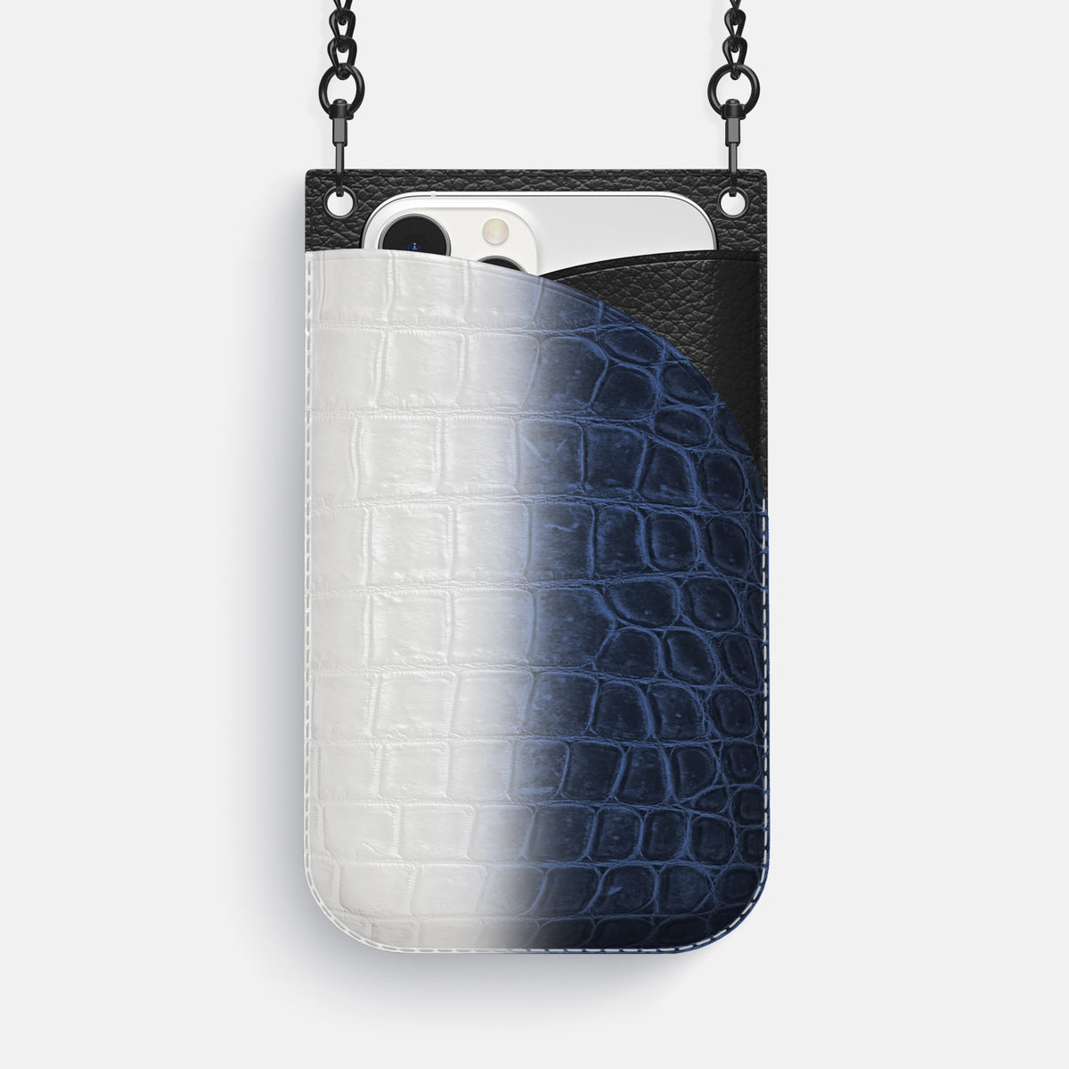 Navy Blue iPhone 16 Pro Max Crossbody Bag Himalayan Crocodile with Black Metal -1 | Navy-Blue-Black