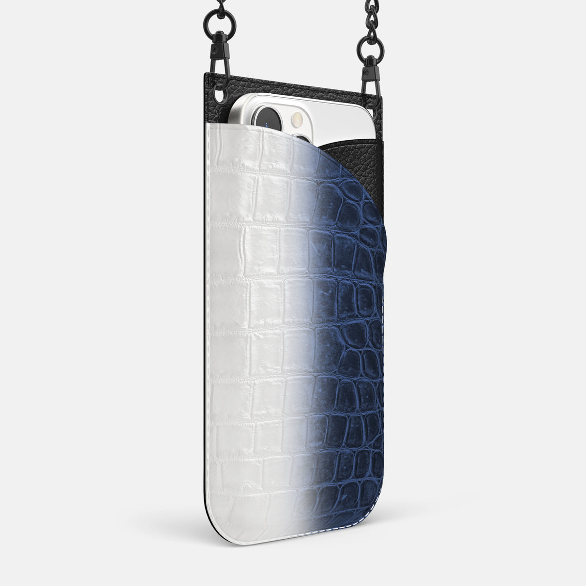 Navy Blue iPhone 16 Pro Max Crossbody Bag Himalayan Crocodile with Black Metal -2 | Navy-Blue-Black