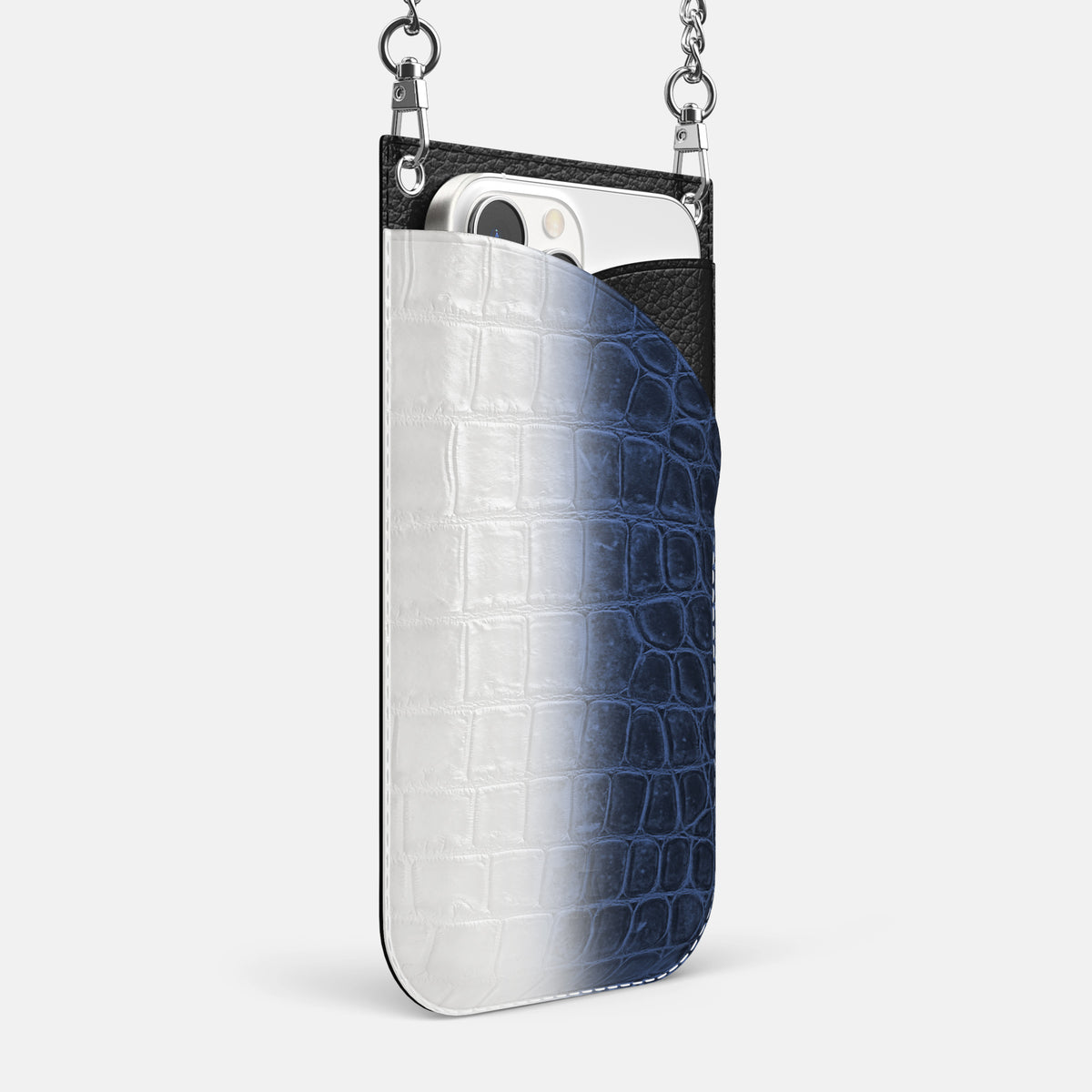 Navy Blue iPhone 16 Pro Max Crossbody Bag Himalayan Crocodile with Steel Metal -2 | Navy-Blue-Steel