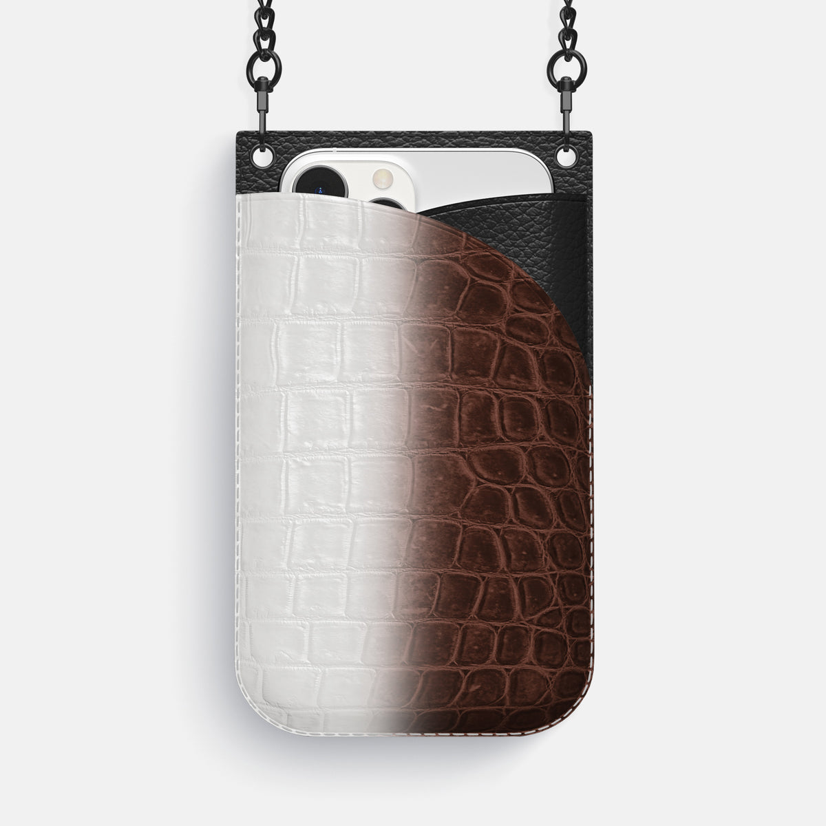Dark Brown iPhone 16 Pro Max Crossbody Bag Himalayan Crocodile with Black Metal -1 | Dark-Brown-Black