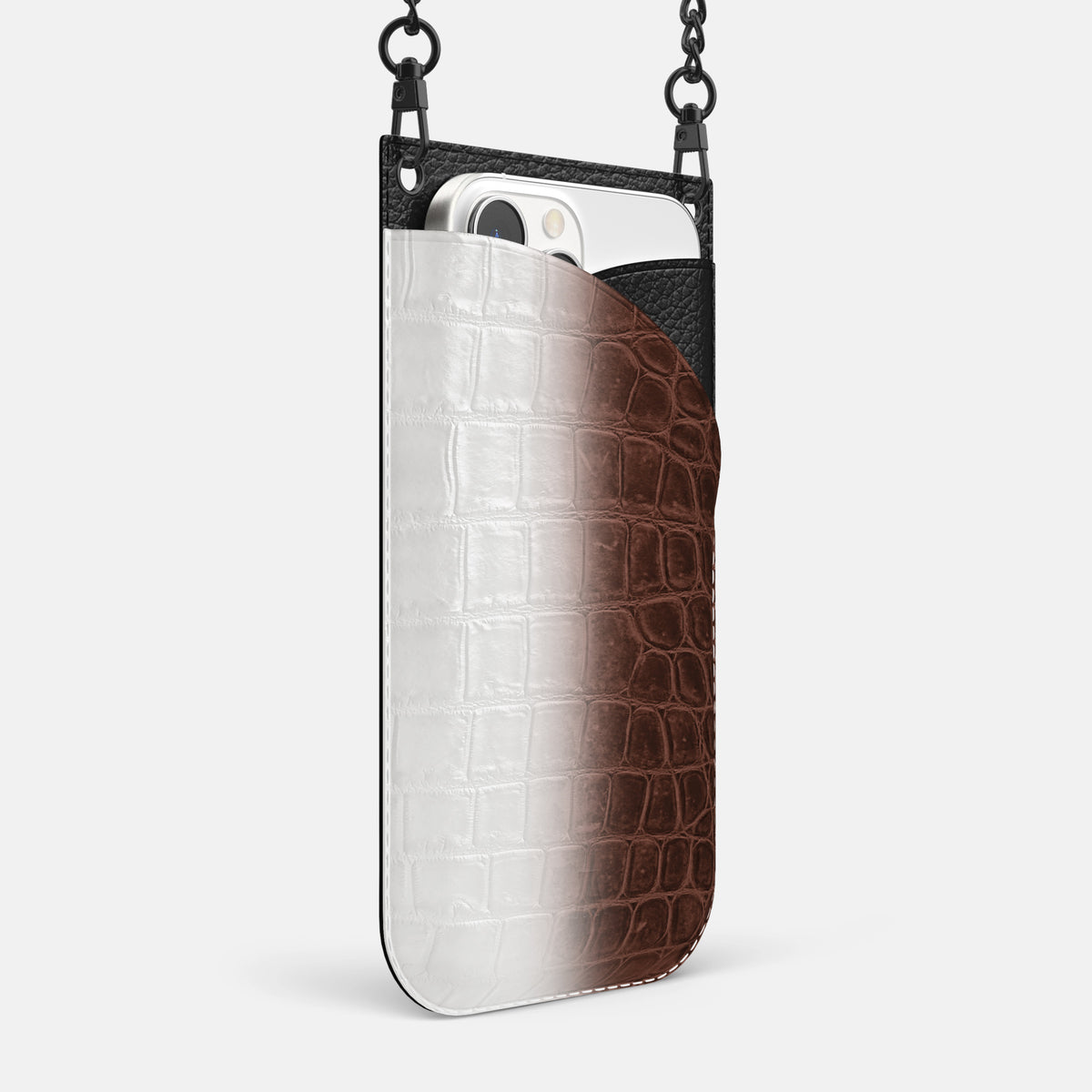 Dark Brown iPhone 16 Pro Max Crossbody Bag Himalayan Crocodile with Black Metal -2 | Dark-Brown-Black