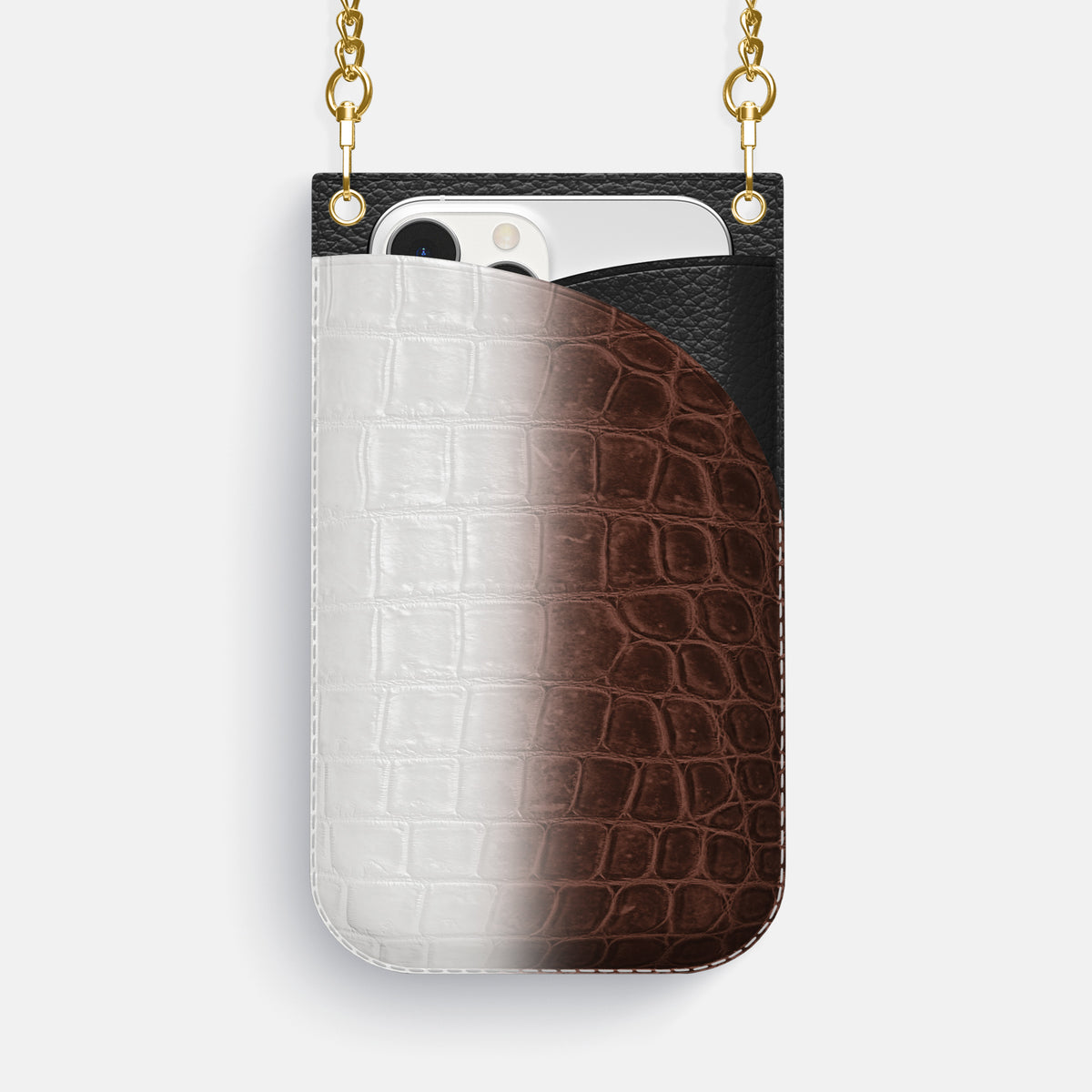 Dark Brown iPhone 16 Pro Max Crossbody Bag Himalayan Crocodile with Gold Metal -1 | Dark-Brown-Gold
