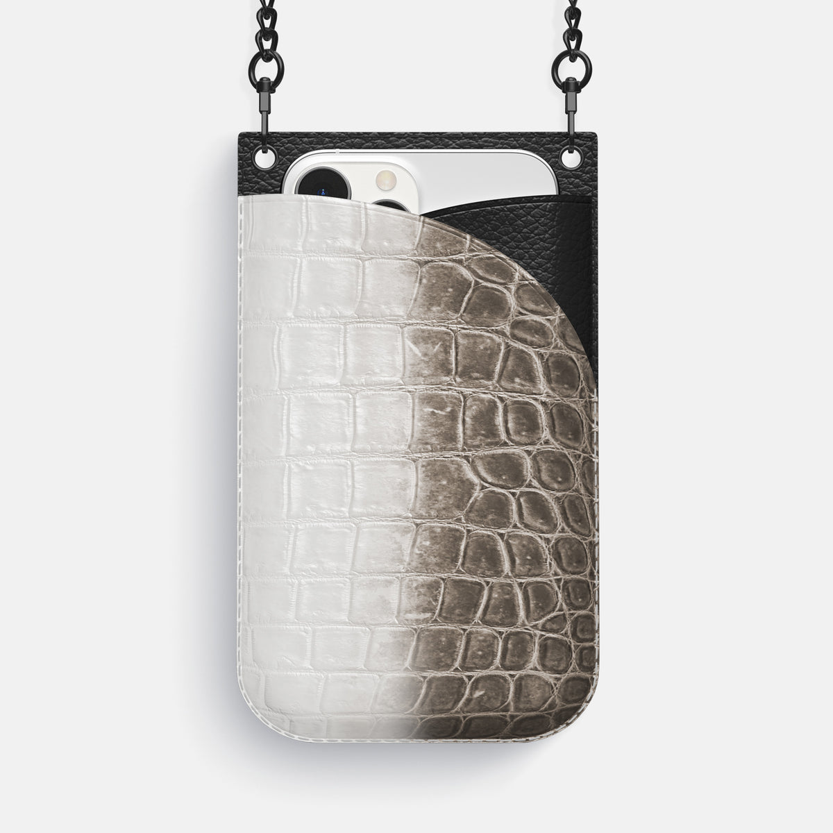 Dark iPhone 16 Pro Max Crossbody Bag Himalayan Crocodile with Black Metal -1 | Dark-Black