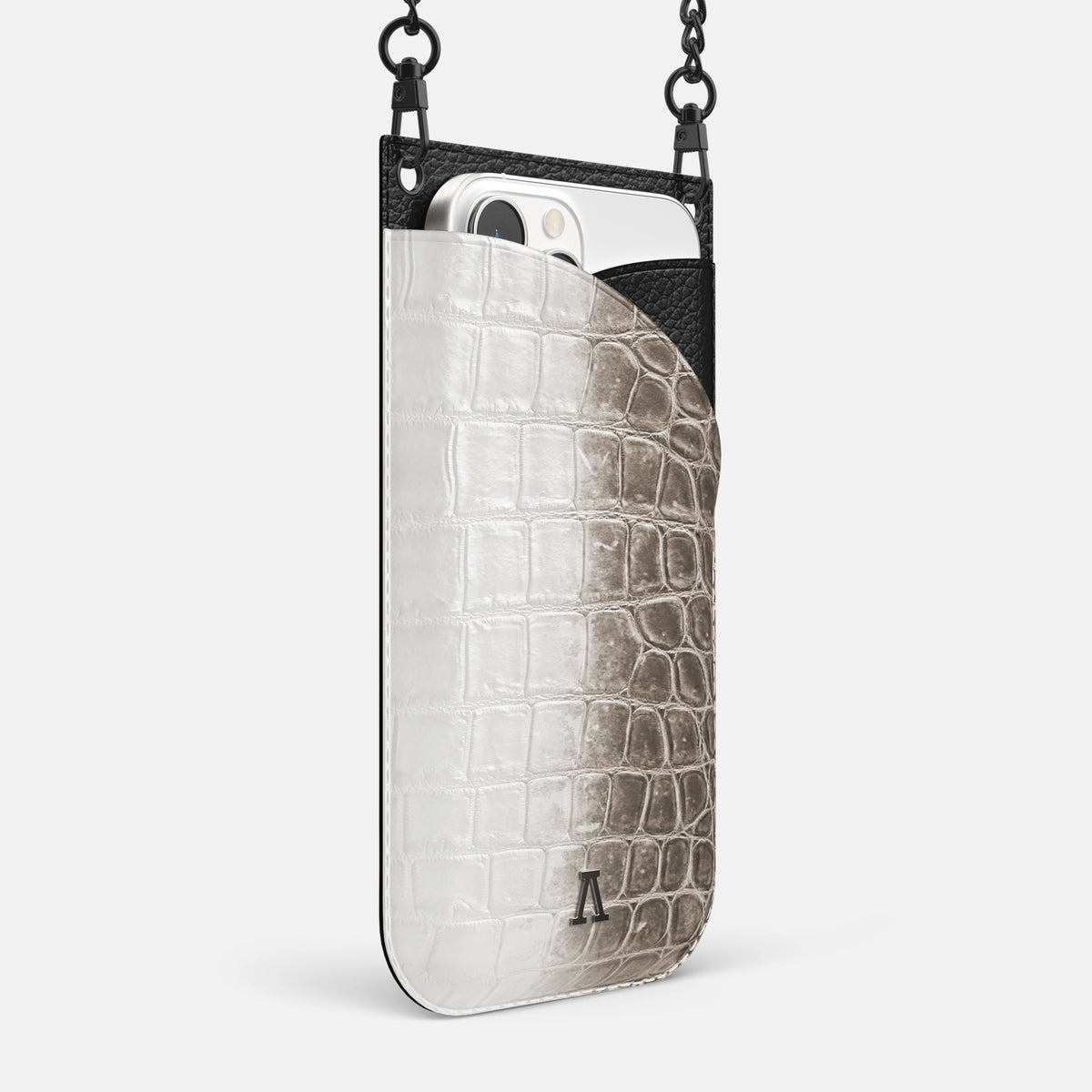 Dark iPhone 16 Pro Max Crossbody Bag Himalayan Crocodile with Black Metal -2 | Dark-Black
