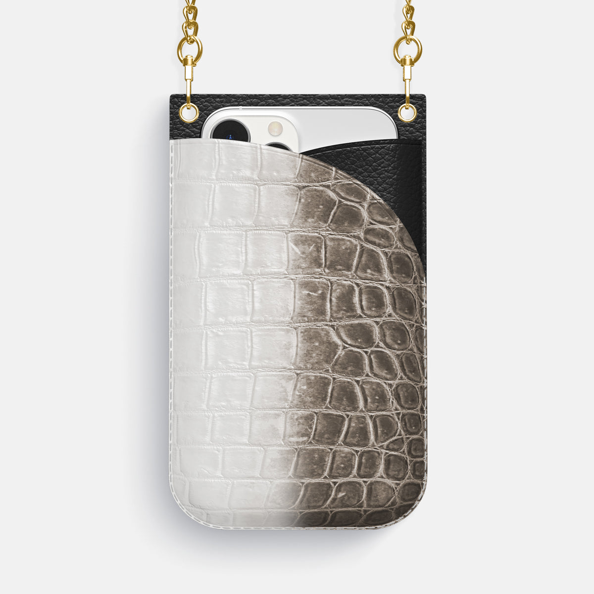 Dark iPhone 16 Pro Max Crossbody Bag Himalayan Crocodile with Gold Metal -1 | Dark-Gold
