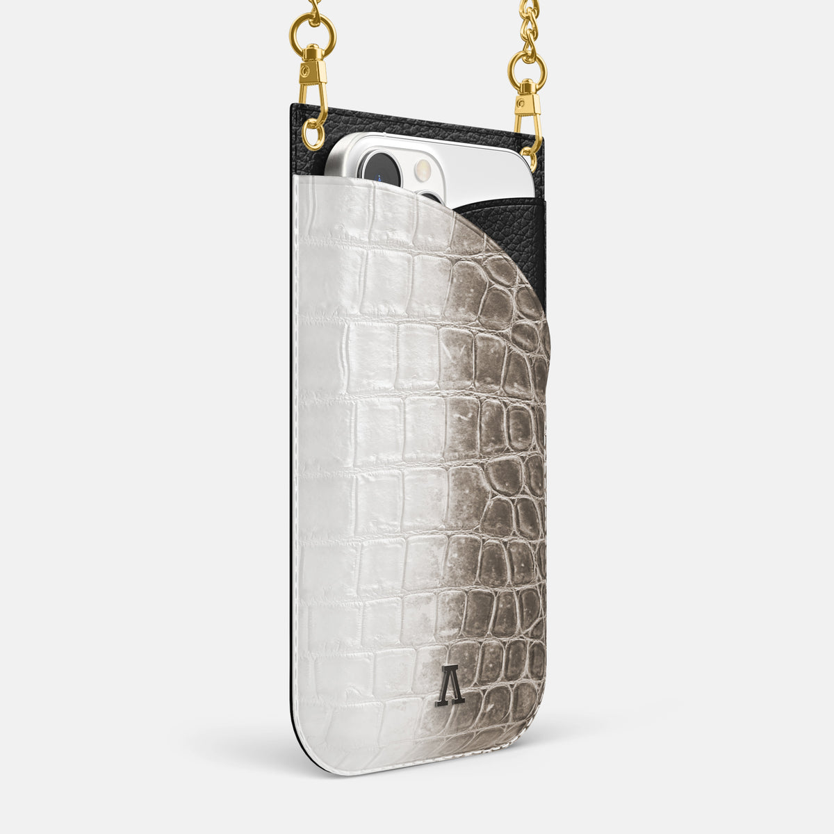 Dark iPhone 16 Pro Max Crossbody Bag Himalayan Crocodile with Gold Metal -2 | Dark-Gold
