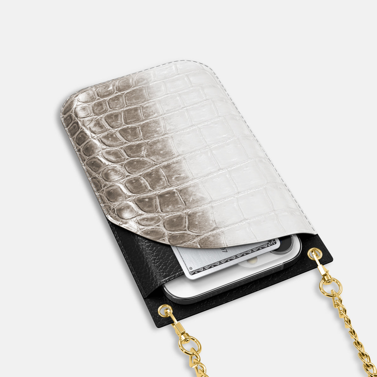Dark iPhone 16 Pro Max Crossbody Bag Himalayan Crocodile with Gold Metal -5 | Dark-Gold